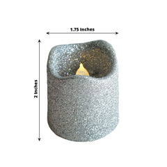12-Pack LED Votive Candles Glittered Silver Design - Reusable Flameless Battery Operated Lights