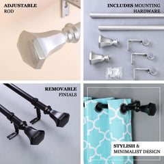 42"-126" Adjustable Curtain Rod Set, Silver, Teardrop Finials