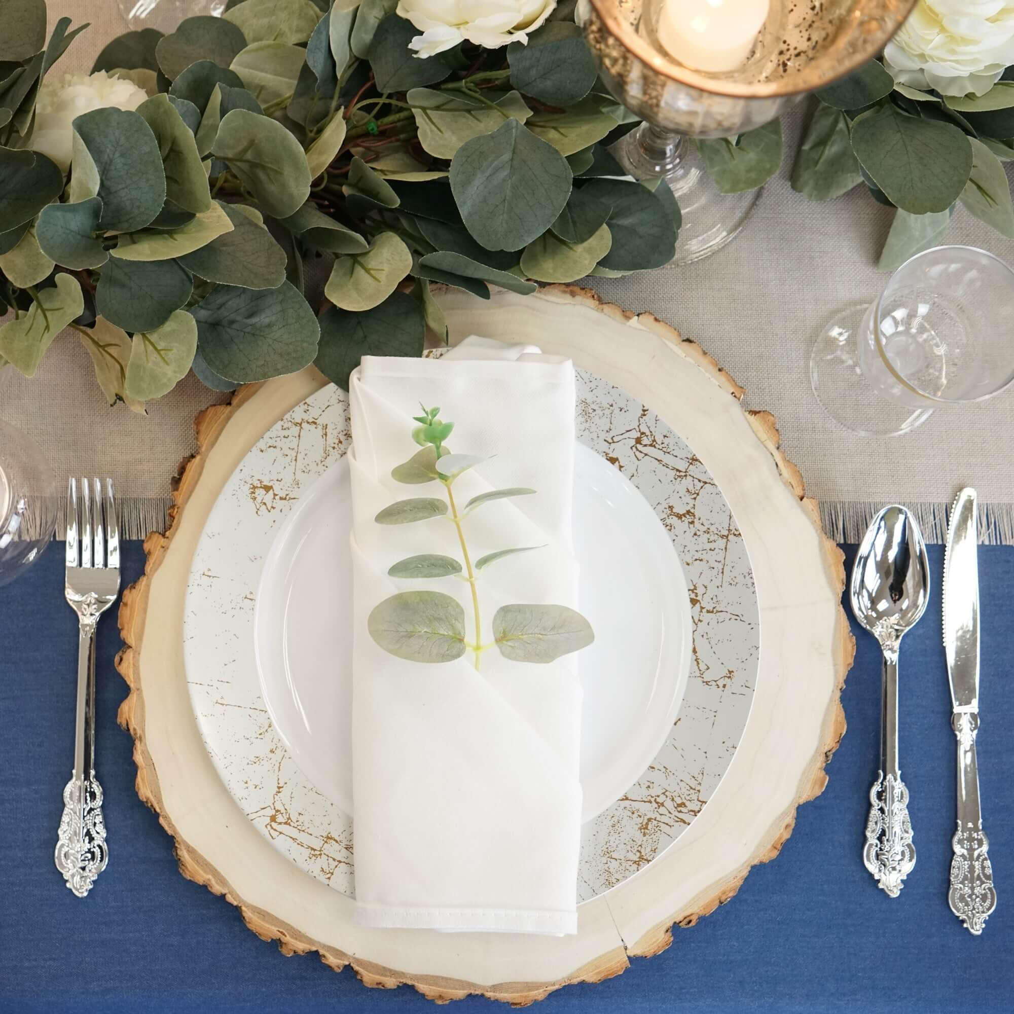24-Pack Plastic Forks Baroque Style Metallic Silver - Heavy Duty Disposable Silverware 8"