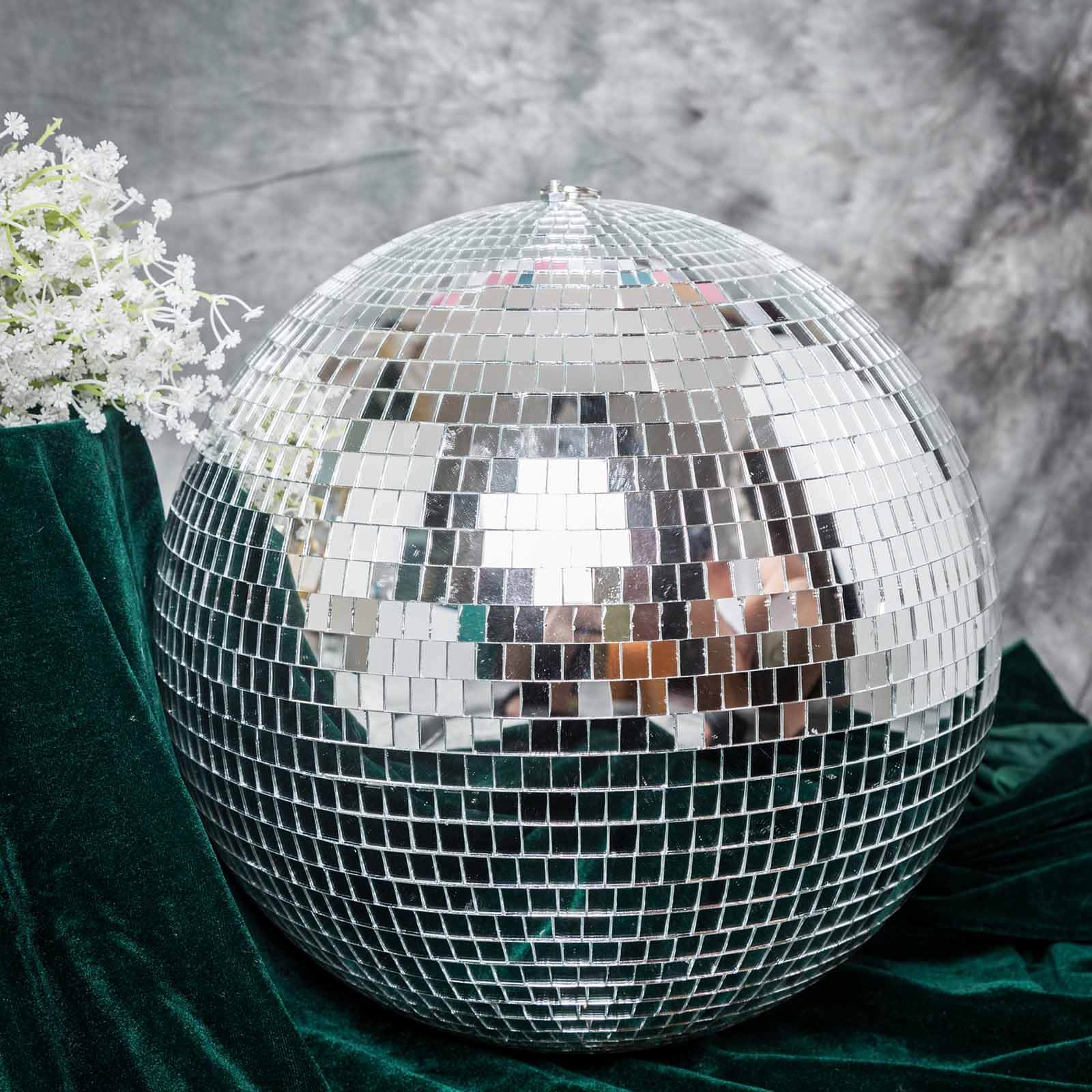 16" Large Silver Foam Disco Mirror Ball With Hanging Swivel Ring, Holiday Party Decor