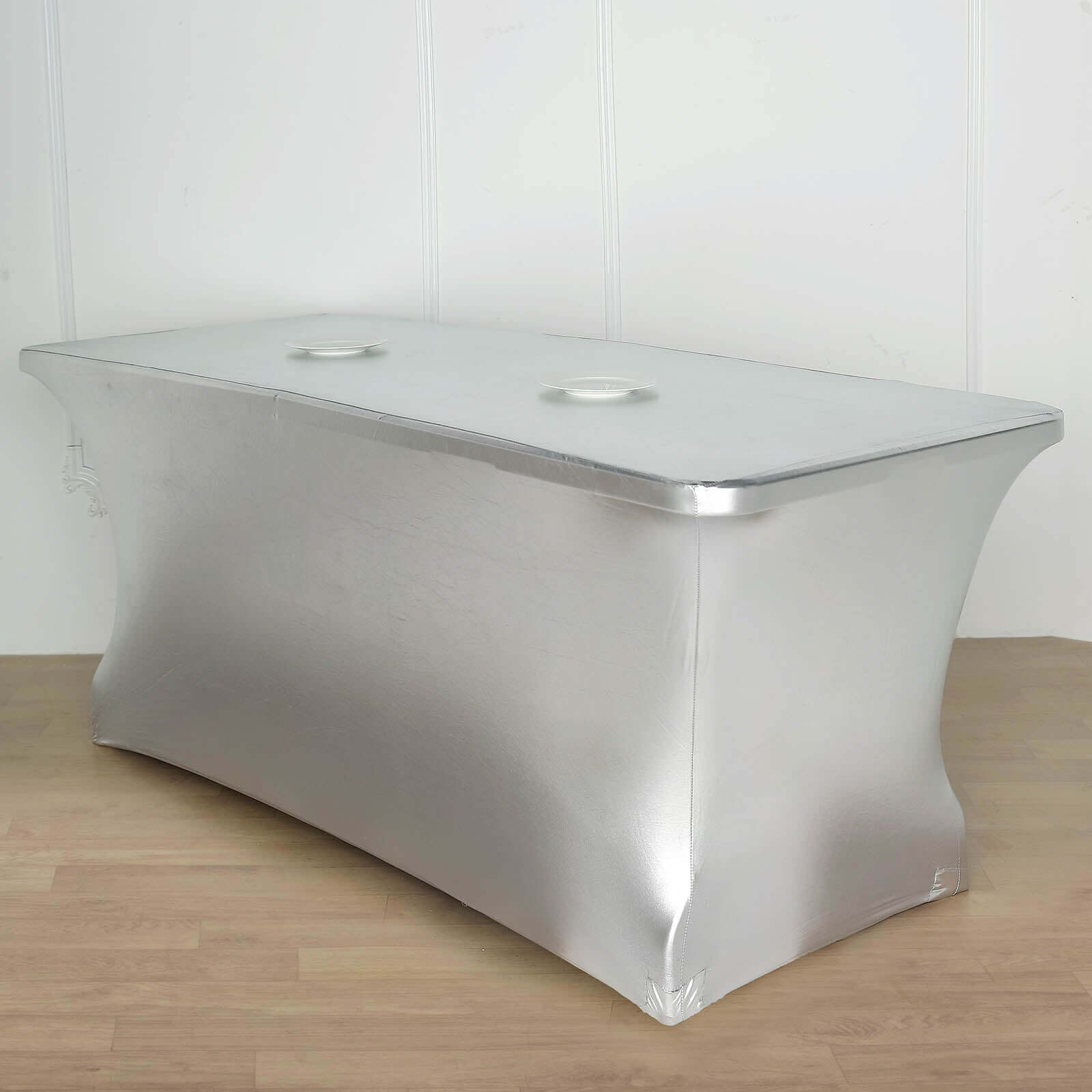Stretch Spandex 72"x30" Rectangle Tablecloth Metallic Silver - Form-Fitting Table Cover
