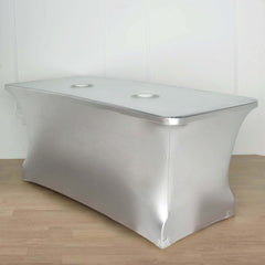 Stretch Spandex 72"x30" Rectangle Tablecloth Metallic Silver - Form-Fitting Table Cover
