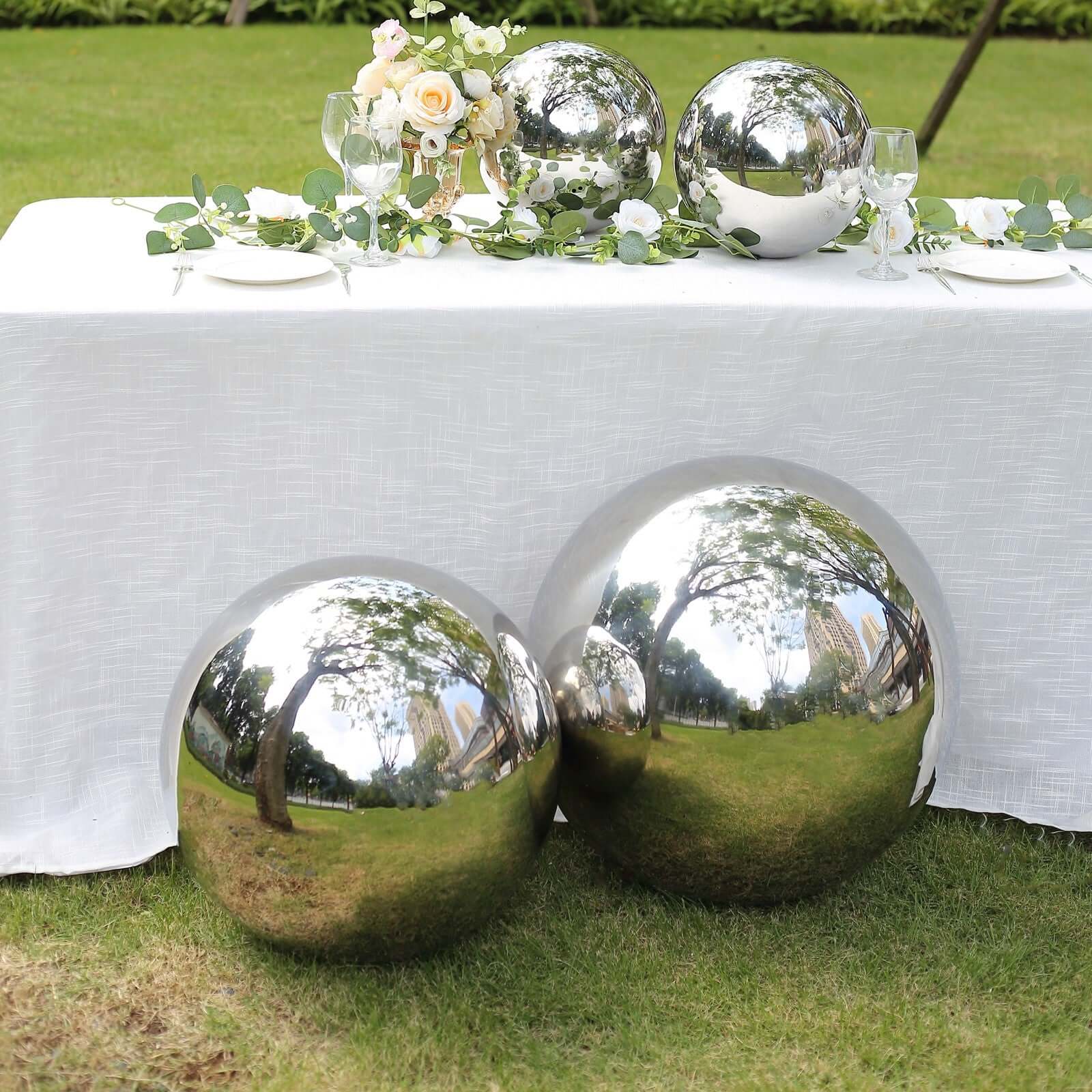 Gazing Globe Mirror Ball Reflective Hollow Stainless Steel Silver Sphere - Decorative Garden Display Piece 16"