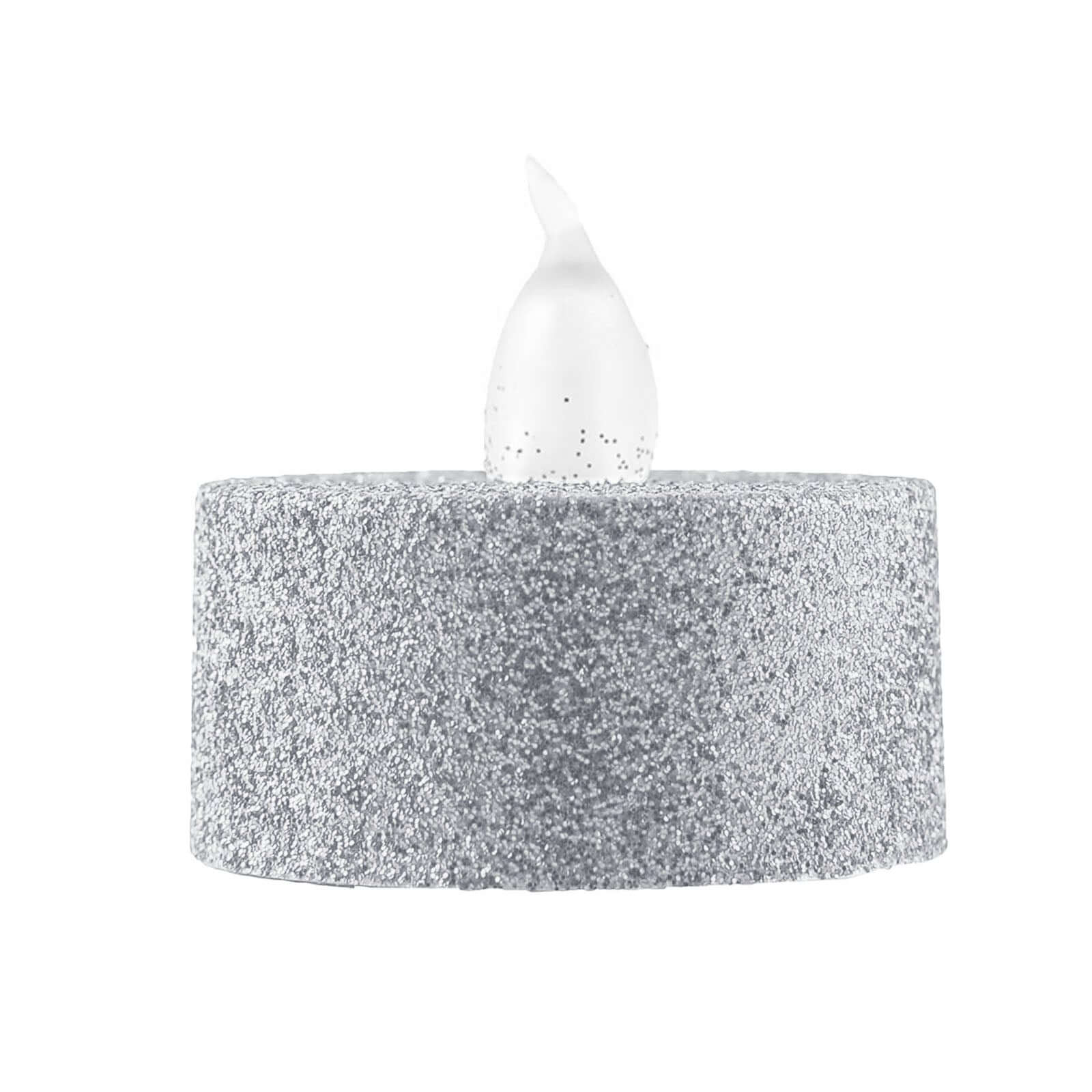 12-Pack LED Tealight Candles Glitter Silver Design - Flameless Battery Operated Tea Lights