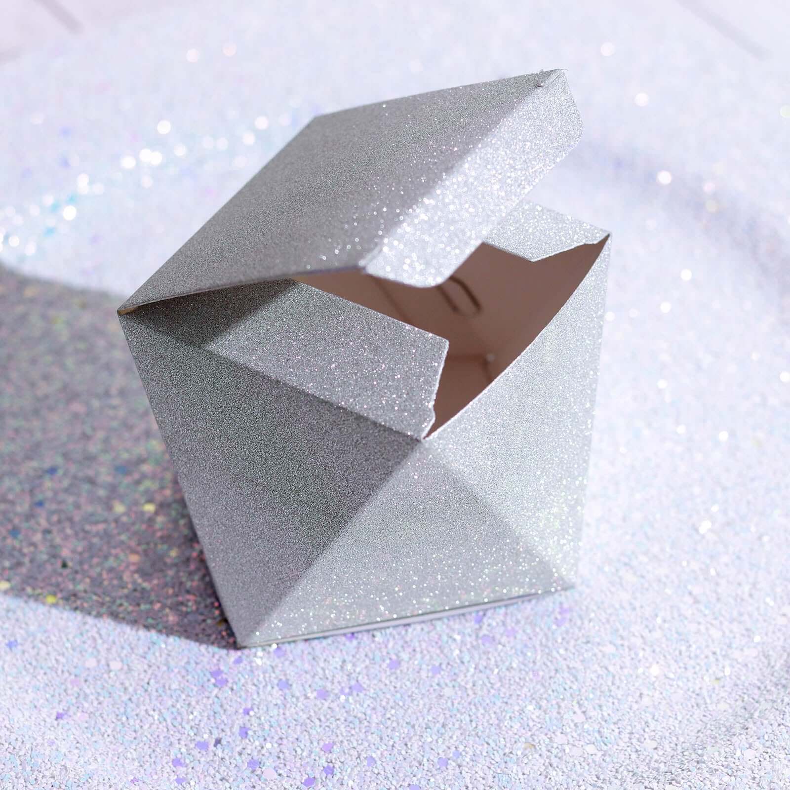 25 Pack 3"x4" DIY Silver Glittered Geometric Wedding Favor Gift Box