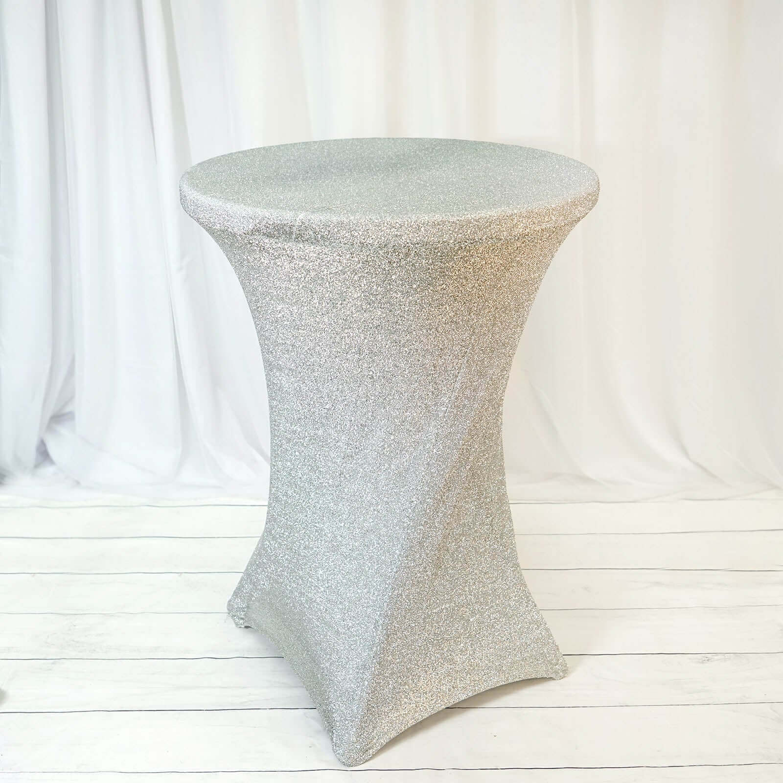 Metallic Spandex 36" Fitted Glitter Round Cocktail Table Cover Silver - Stretch Fit for High Top Tables