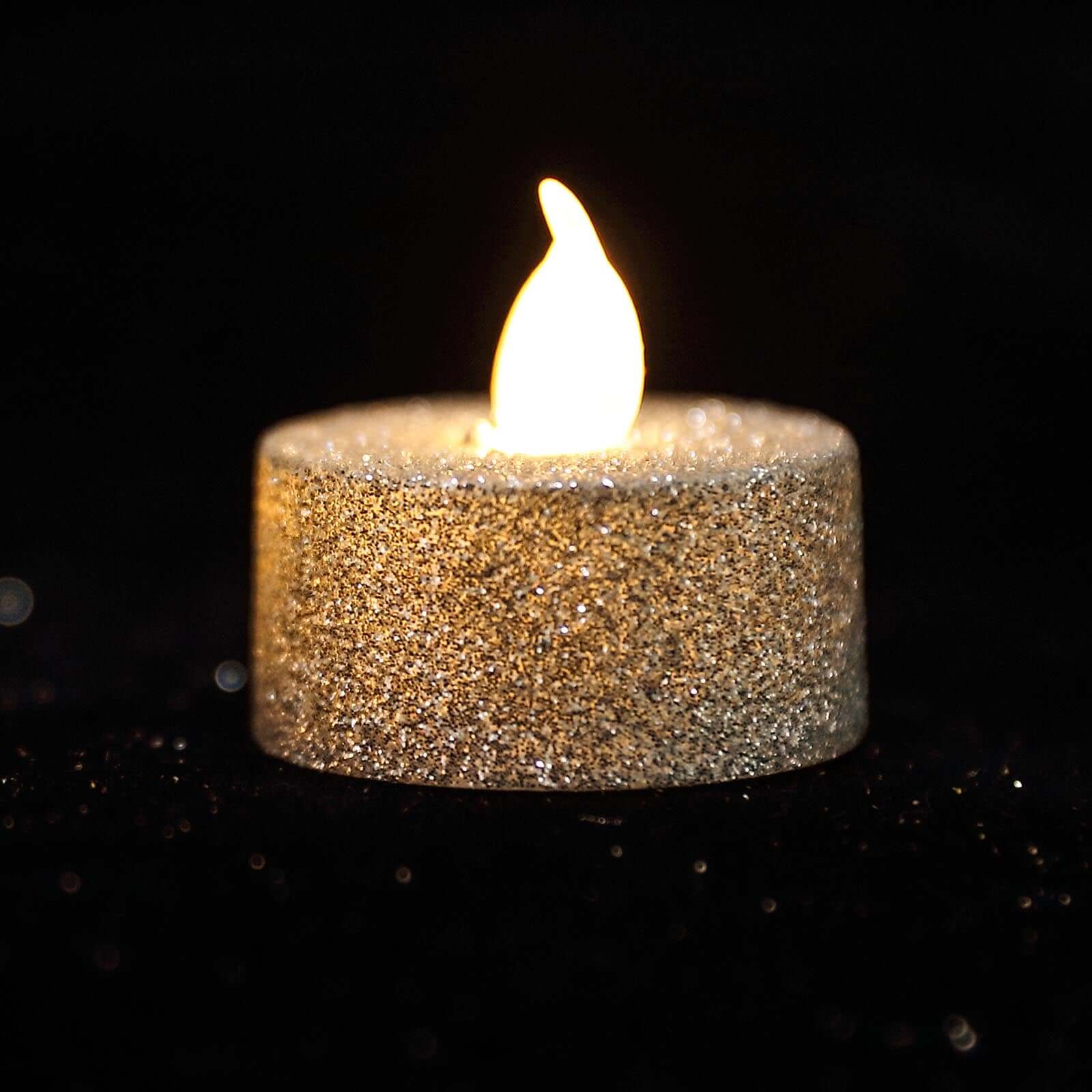 12-Pack LED Tealight Candles Glitter Silver Design - Flameless Battery Operated Tea Lights