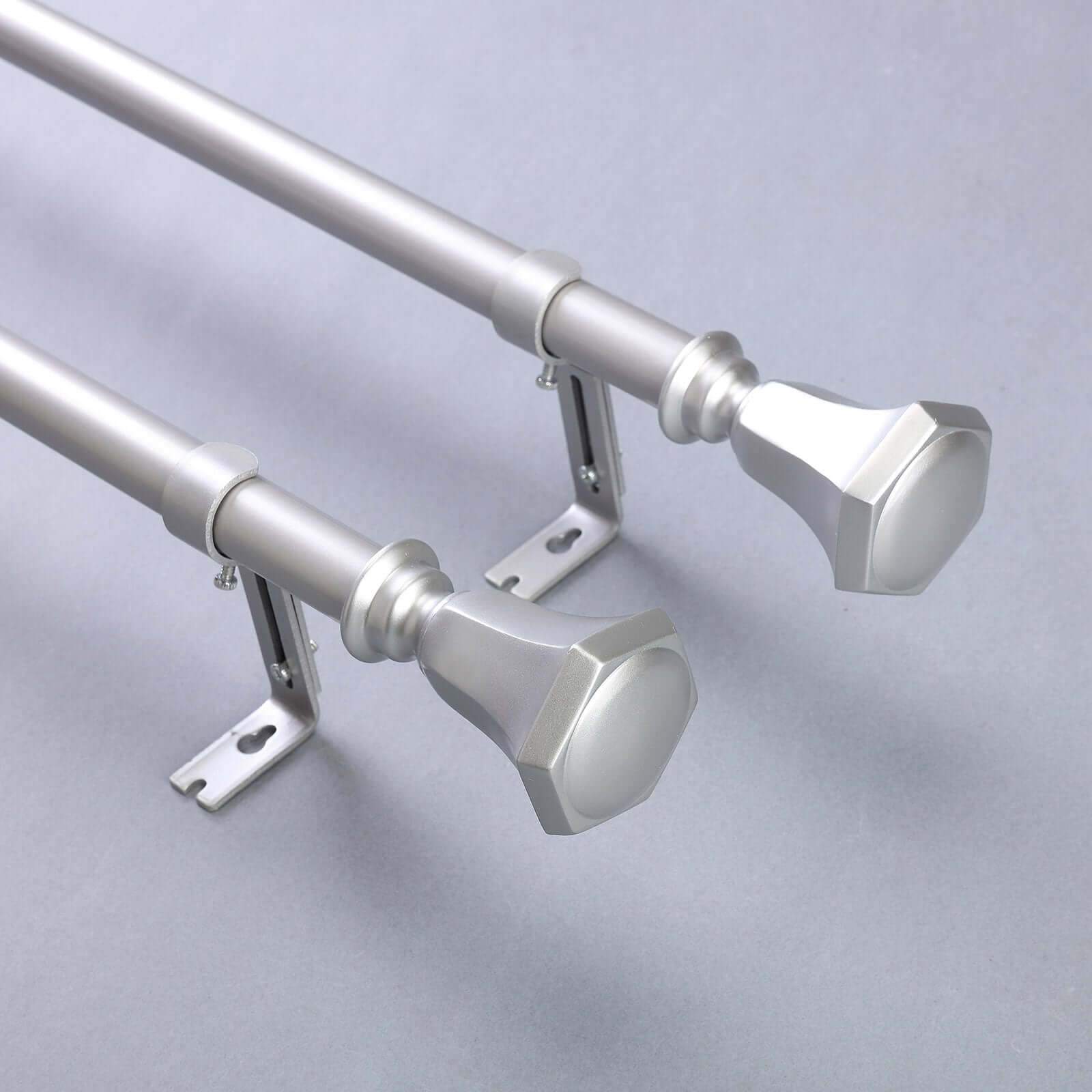 42"-126" Adjustable Curtain Rod Set, Silver, Teardrop Finials