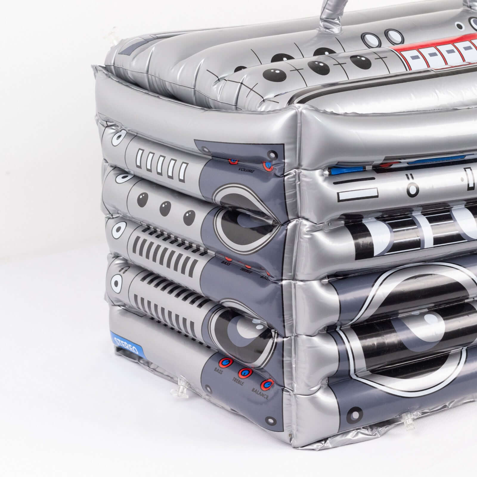 Silver Inflatable Ice Beverage Cooler with 80's Boom Box Design - Party Drink Container for Pool Events 24"x12"