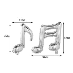 6 Pack Shiny Silver Single and Double Music Note Mylar Foil Balloons