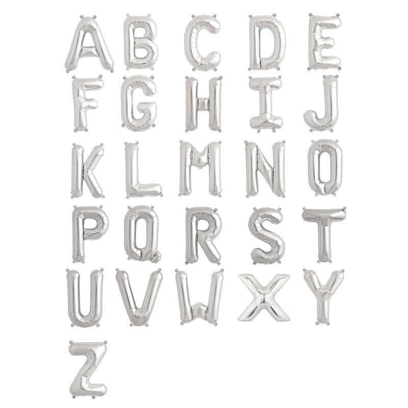 35" Silver Letter and Number Balloons, Metallic Mylar Foil Helium Air Balloons