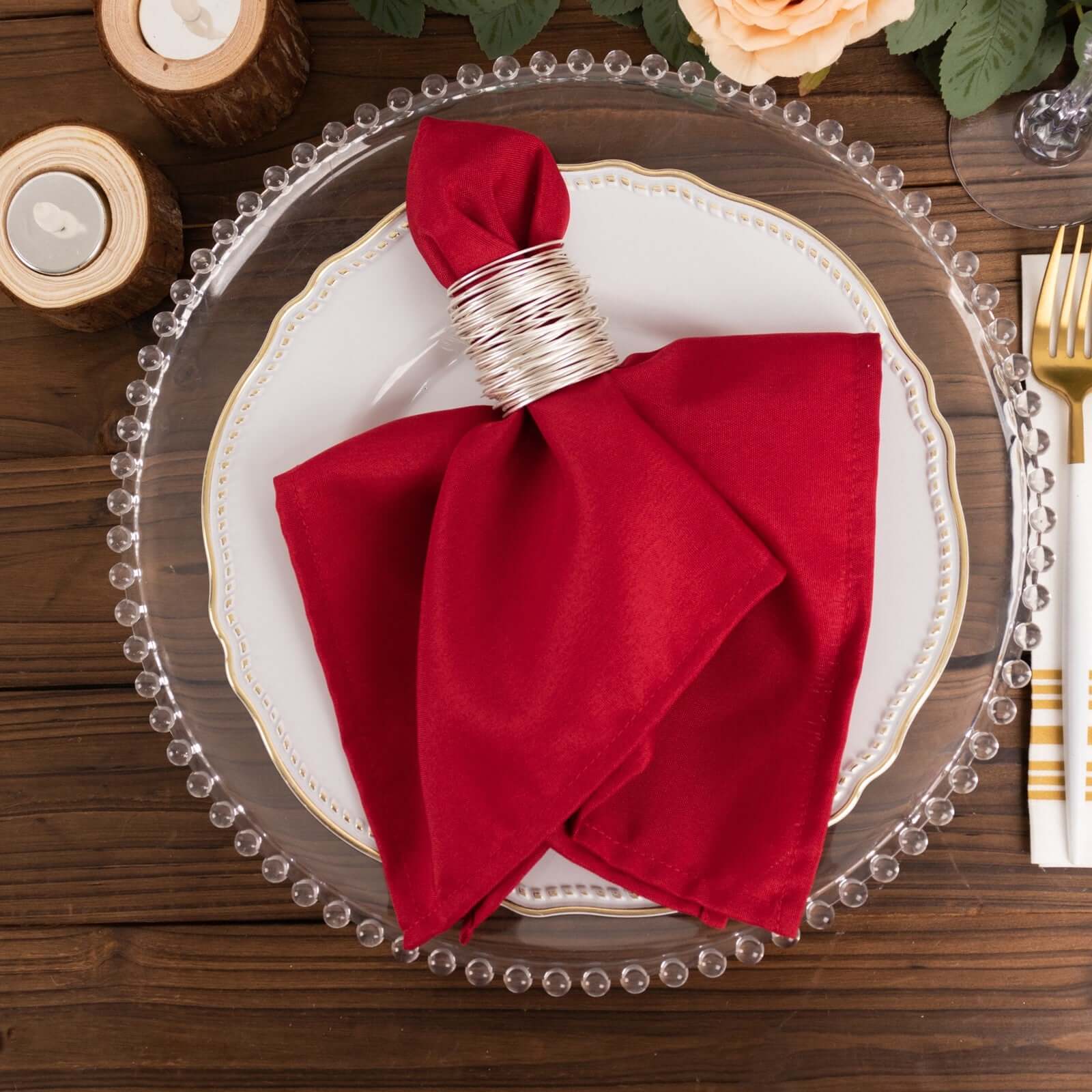 5 Pack Polyester 17"x17" Napkins Wine - Durable & Wrinkle Resistant Dinner Napkins