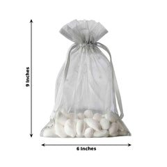 10 Pack 6"x9" Silver Organza Drawstring Wedding Party Favor Gift Bag