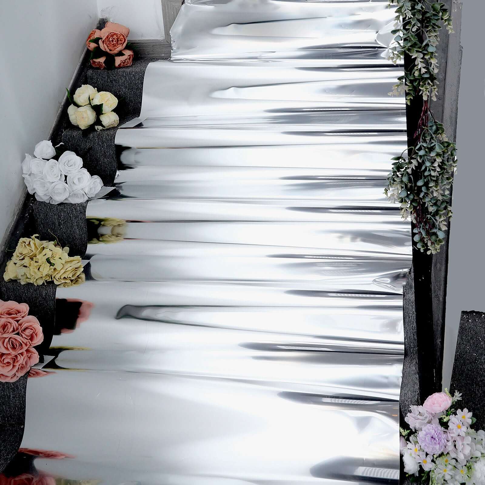 3ftx65ft Metallic Silver Glossy Mirrored Wedding Aisle Runner, Non-Woven Red Carpet Runner - Prom, Hollywood, Glam Parties
