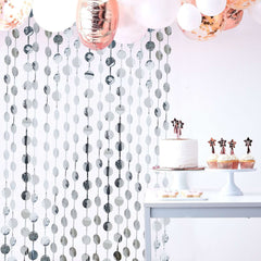 Silver Round Chain Foil Fringe Curtain Party Backdrop, Metallic Silver Tinsel Streamer Party Decor - Door Window Foil Curtain - 3ftx6.5ft