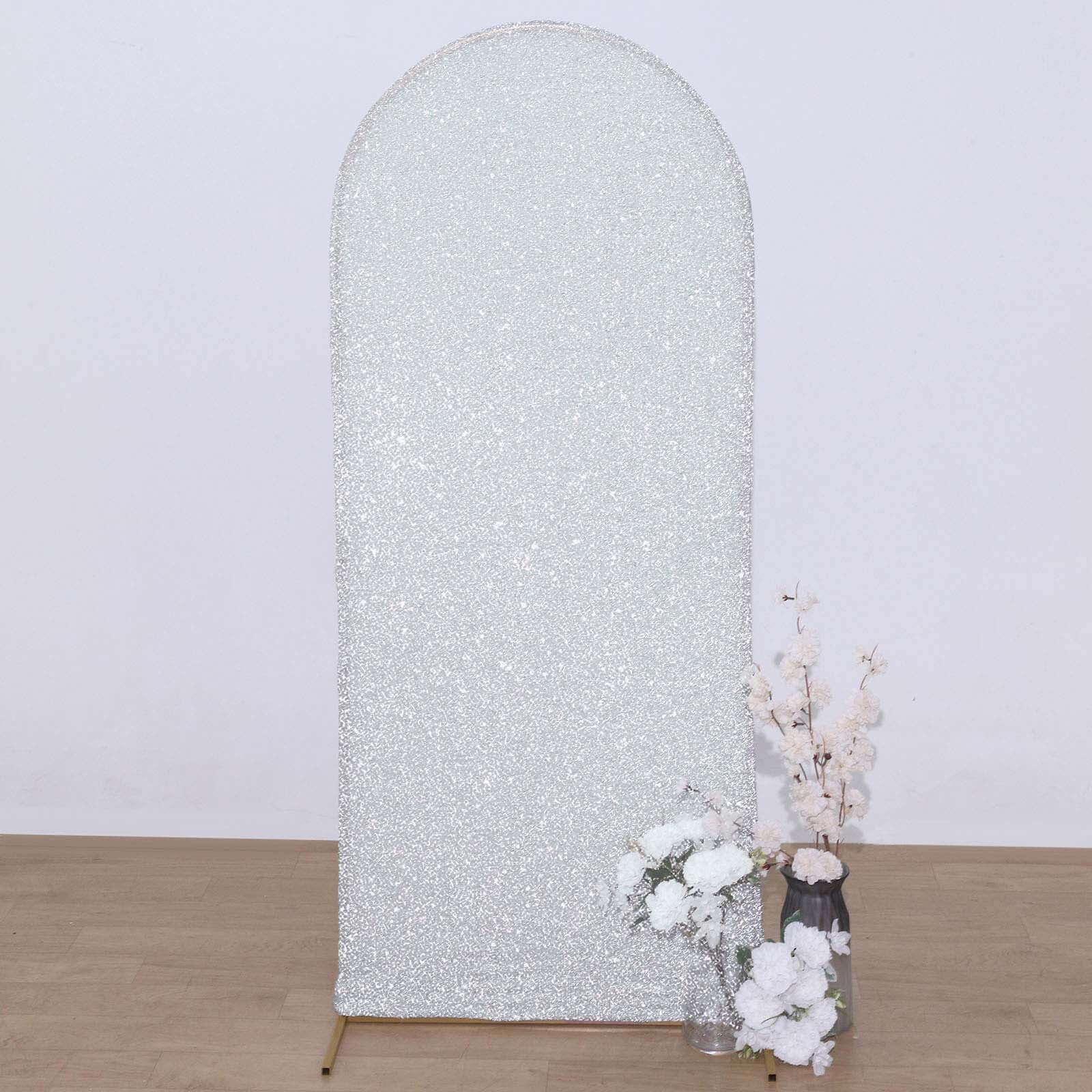 5ft Silver Shimmer Tinsel Spandex Chiara Backdrop Stand Cover For Fitted Round Top Wedding Arch