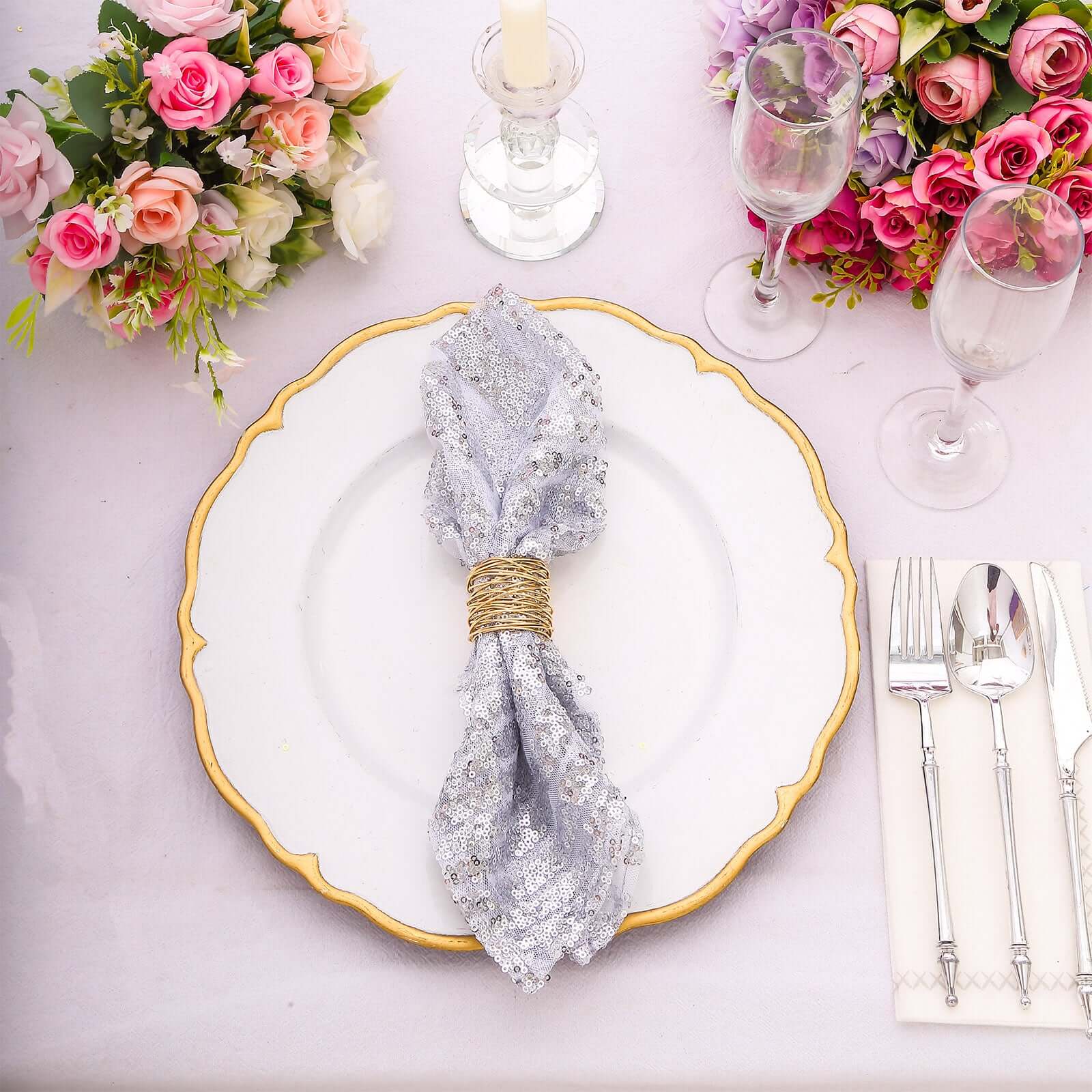 Sequin Napkins 20"x20" Silver - Diamond Pattern Reusable Napkin