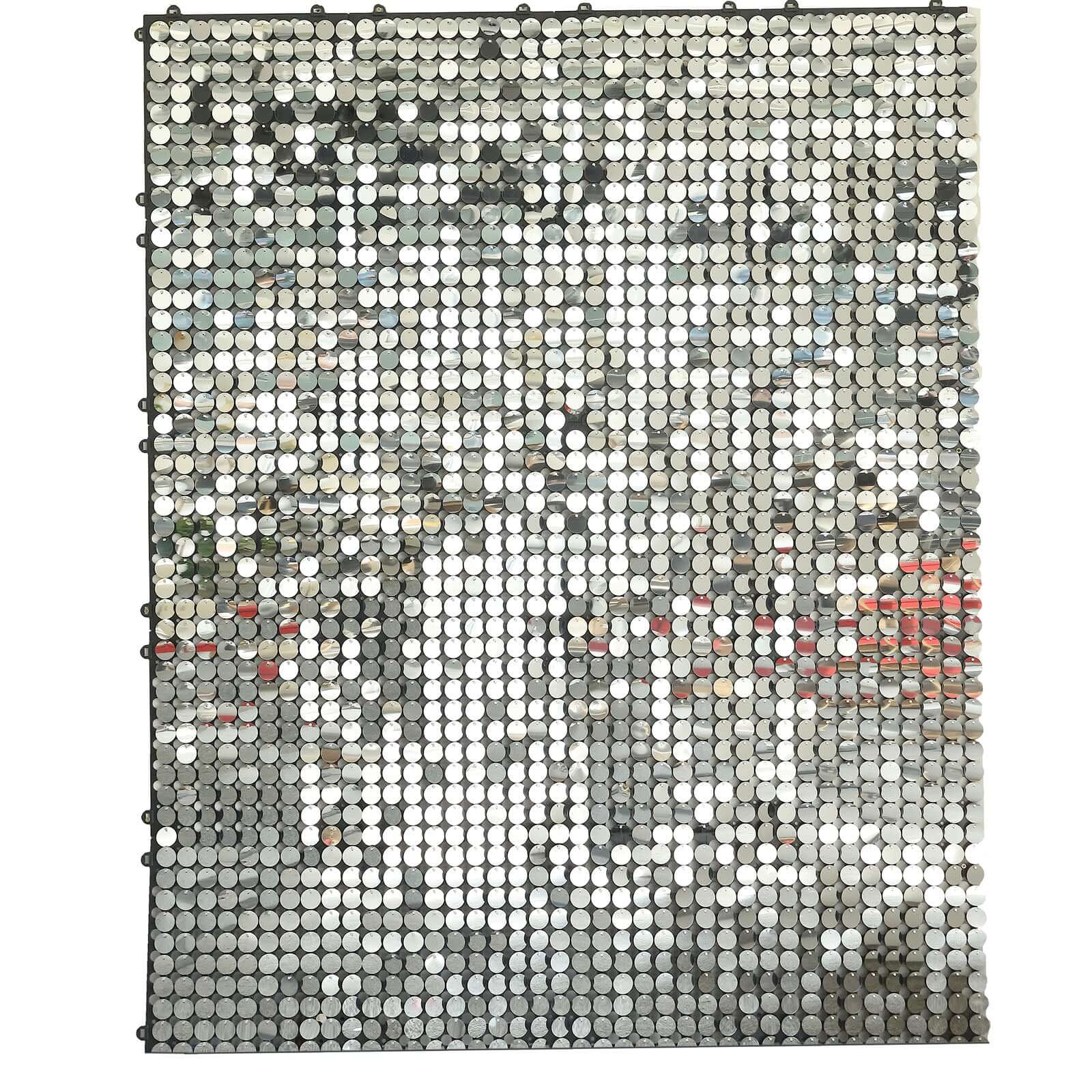 10sq.ft Shiny Silver Round Sequin Shimmer Wall Party Photo Backdrop, Active Spangle Wall Art Décor Panels - 10 Panels