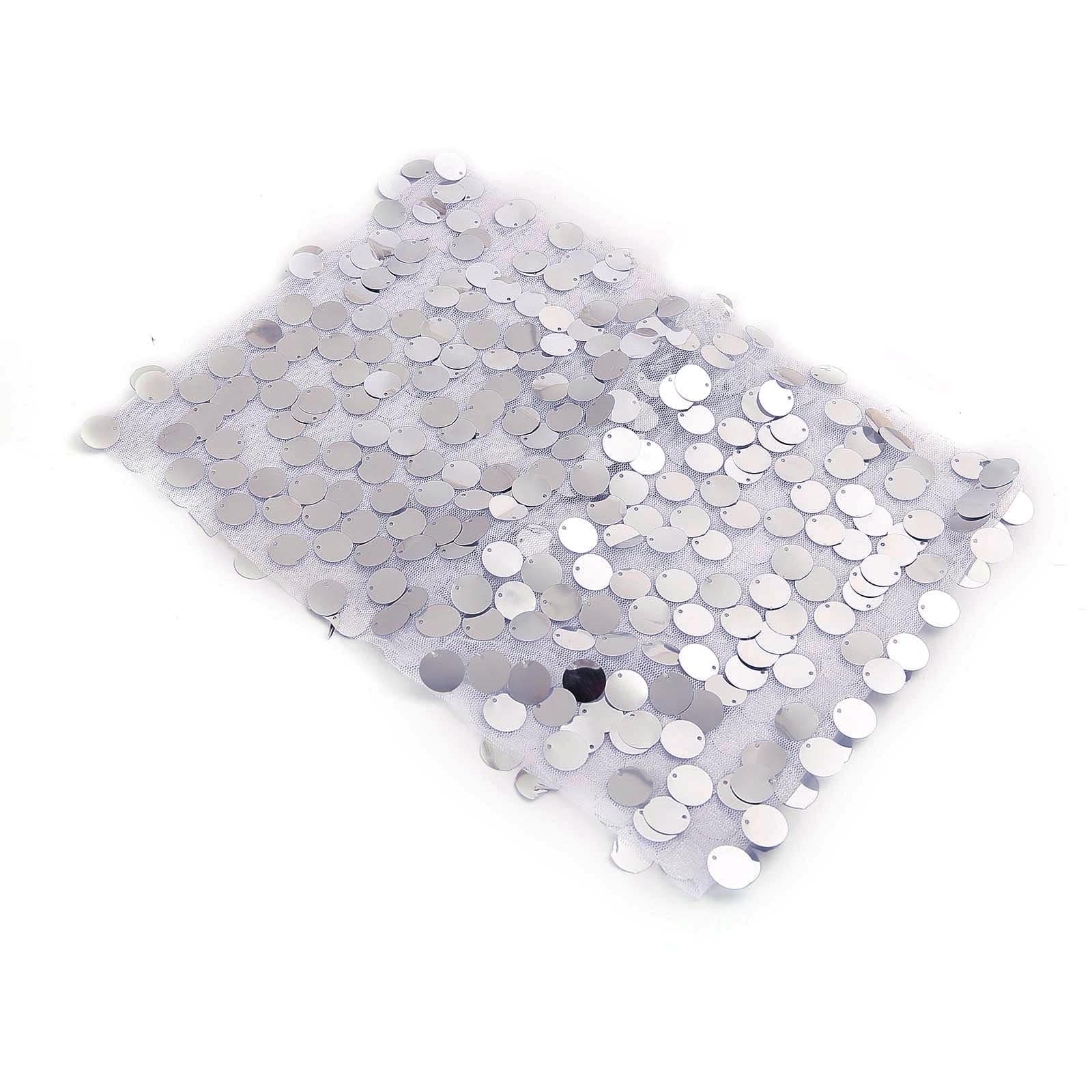 5 Pack Big Payette Sequin 13"x10" Chair Sash Bands Silver - Stylish Glittering Decor for Weddings & Gatherings
