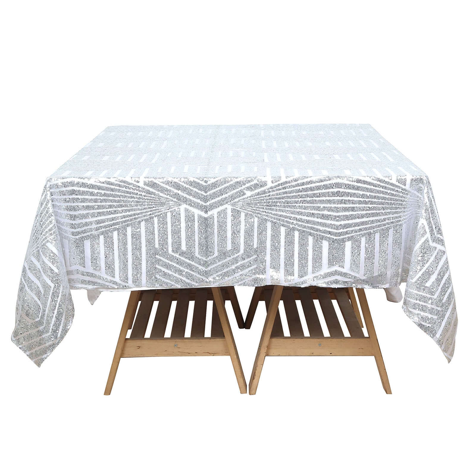Sequin 72" Table Overlay Square Tablecloth Silver - Diamond Glitz Table Cover