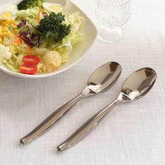 10-Pack Plastic Serving Spoons Silver - Food Safe Durable Large Disposable Classic Serving Utensils with Shiny Metallic Finish for Buffet & Party Tables 10"