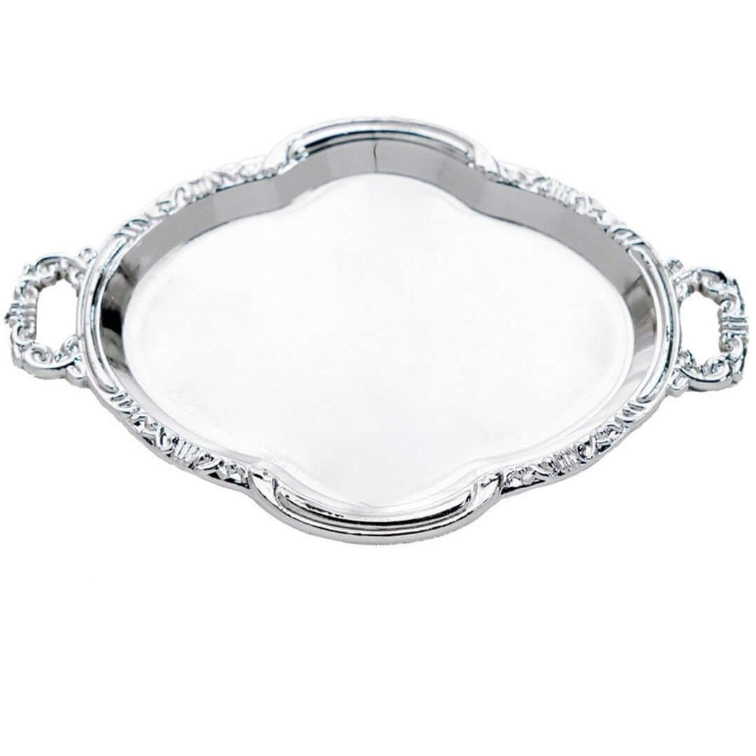 12-Pack Display Trays Party Favor Baroque Oval Design Silver - Mini Serving Platters for Sweets and Desserts 4.5"