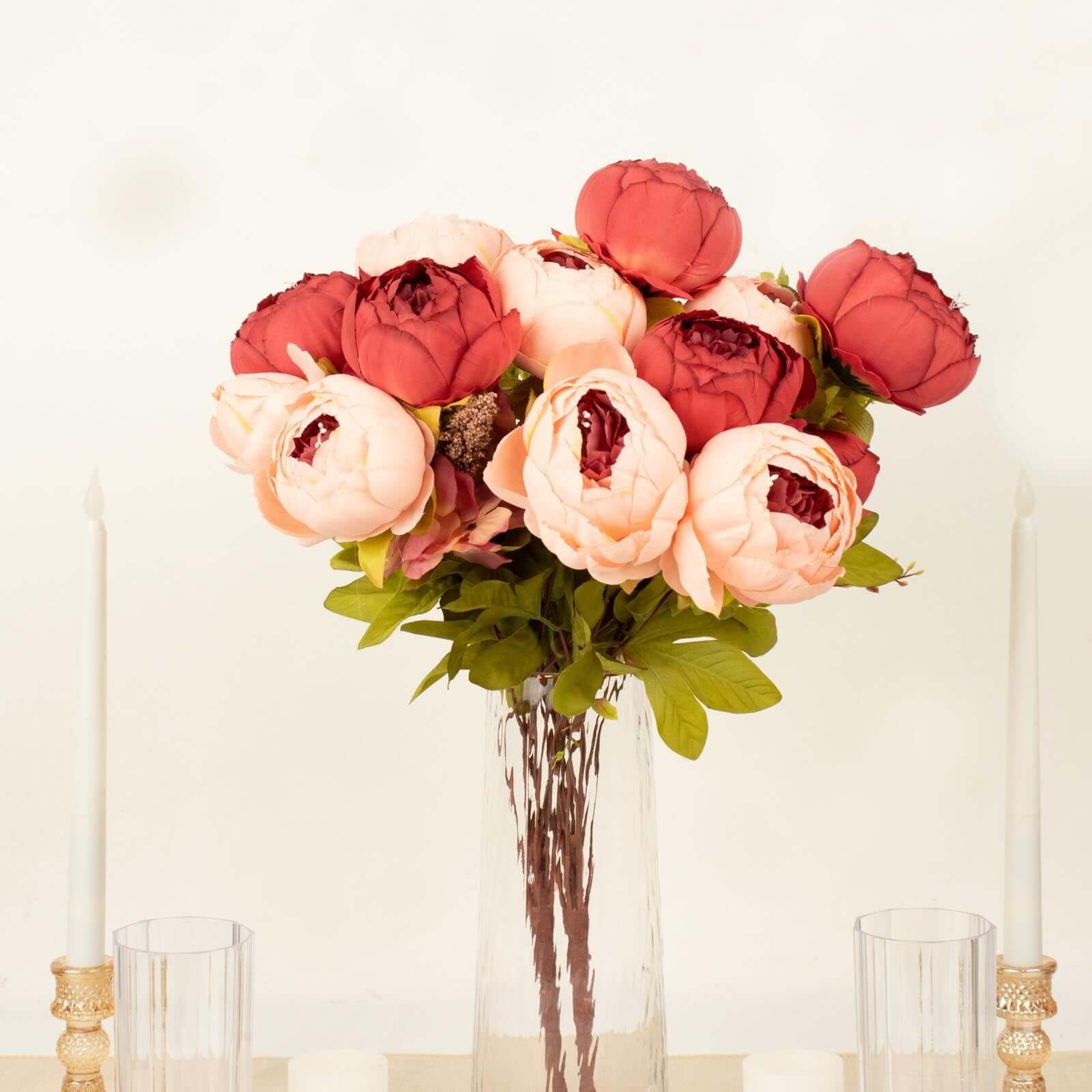2 Pack 19" Burgundy Dusty Rose Artificial Peony Flower Wedding Bouquets, Faux Silk Flower Arrangements