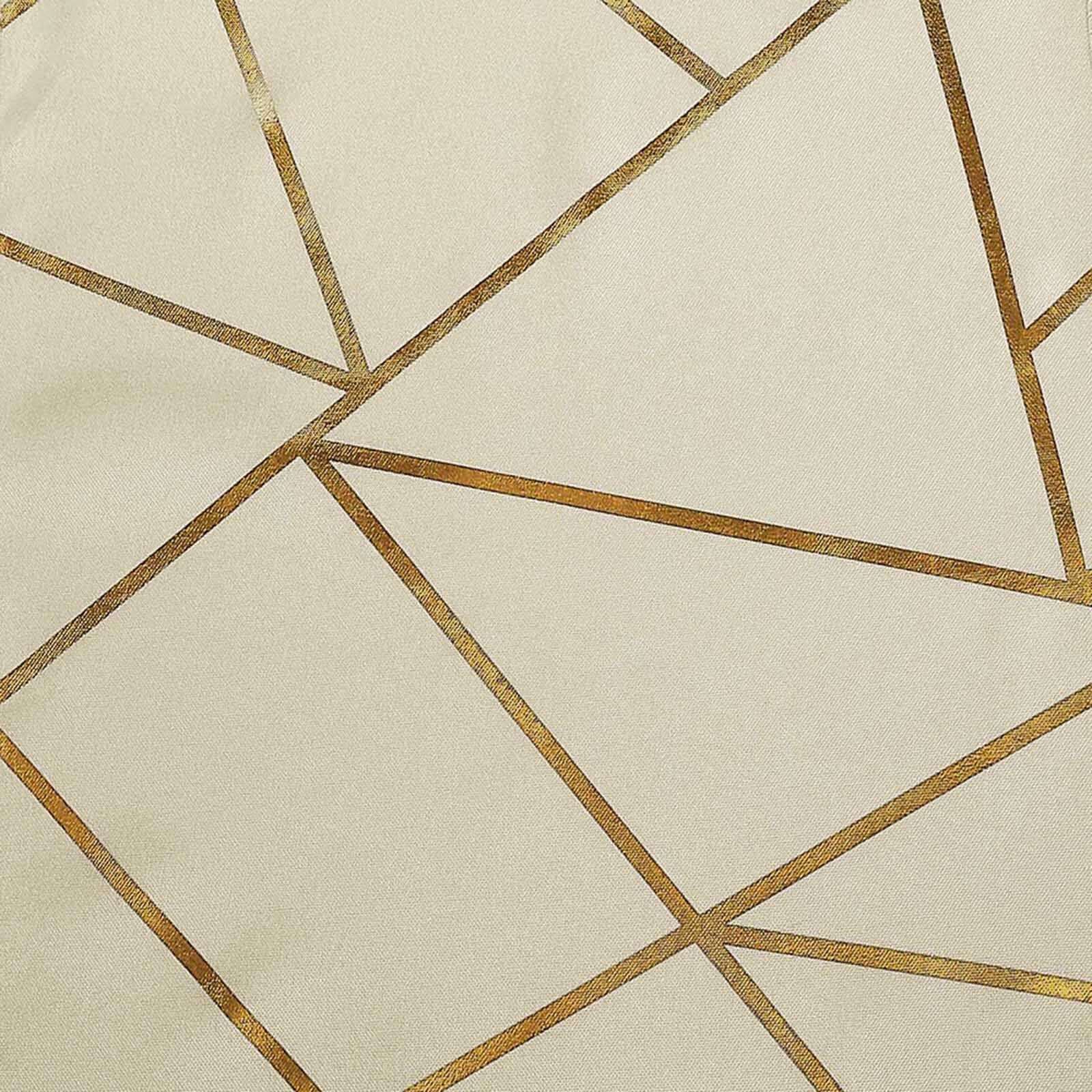 5 Pack Polyester 20"x20" Napkins Beige with Gold Geometric Foil Pattern - Modern Reusable Dinner Napkins
