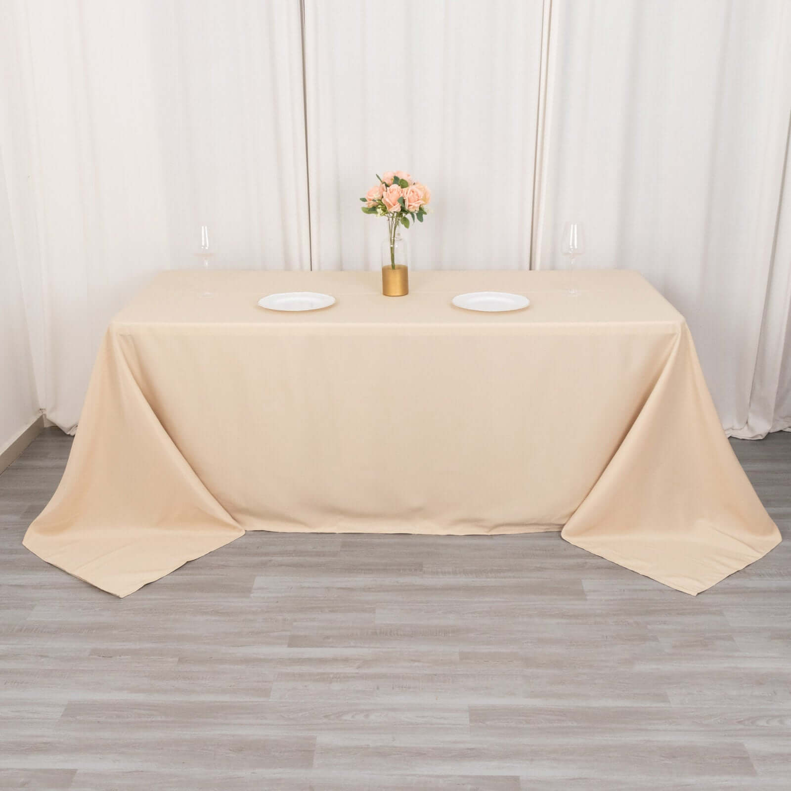 Premium Polyester 90"x132" Rectangle Tablecloth Beige - Seamless 220GSM Stain-Resistant Table Cover