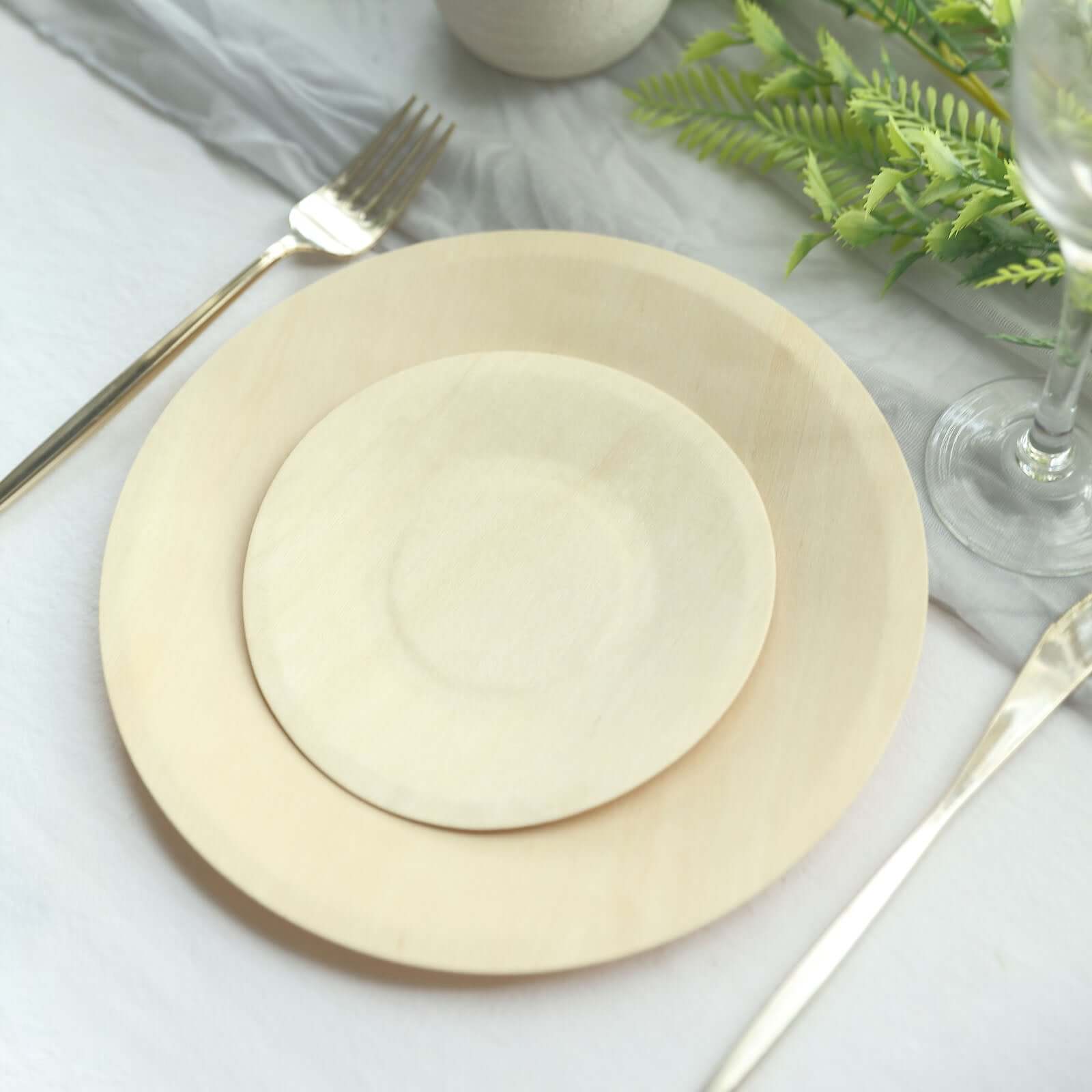 25-Pack Birchwood 9" Round Dinner Plates - Natural Eco Friendly Wooden Disposable Plates for Farmhouse-Style Events, Parties & Gatherings