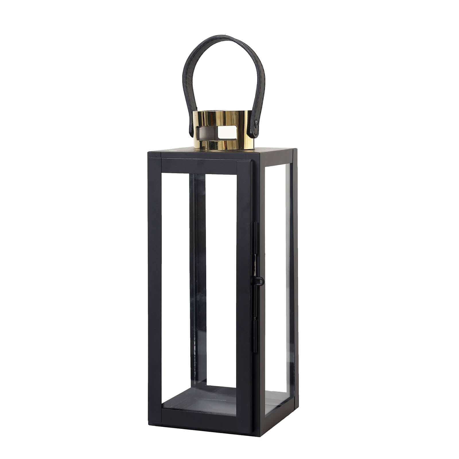14" Black and Gold Top Stainless Steel Candle Lantern Centerpiece Outdoor Metal Patio Lantern