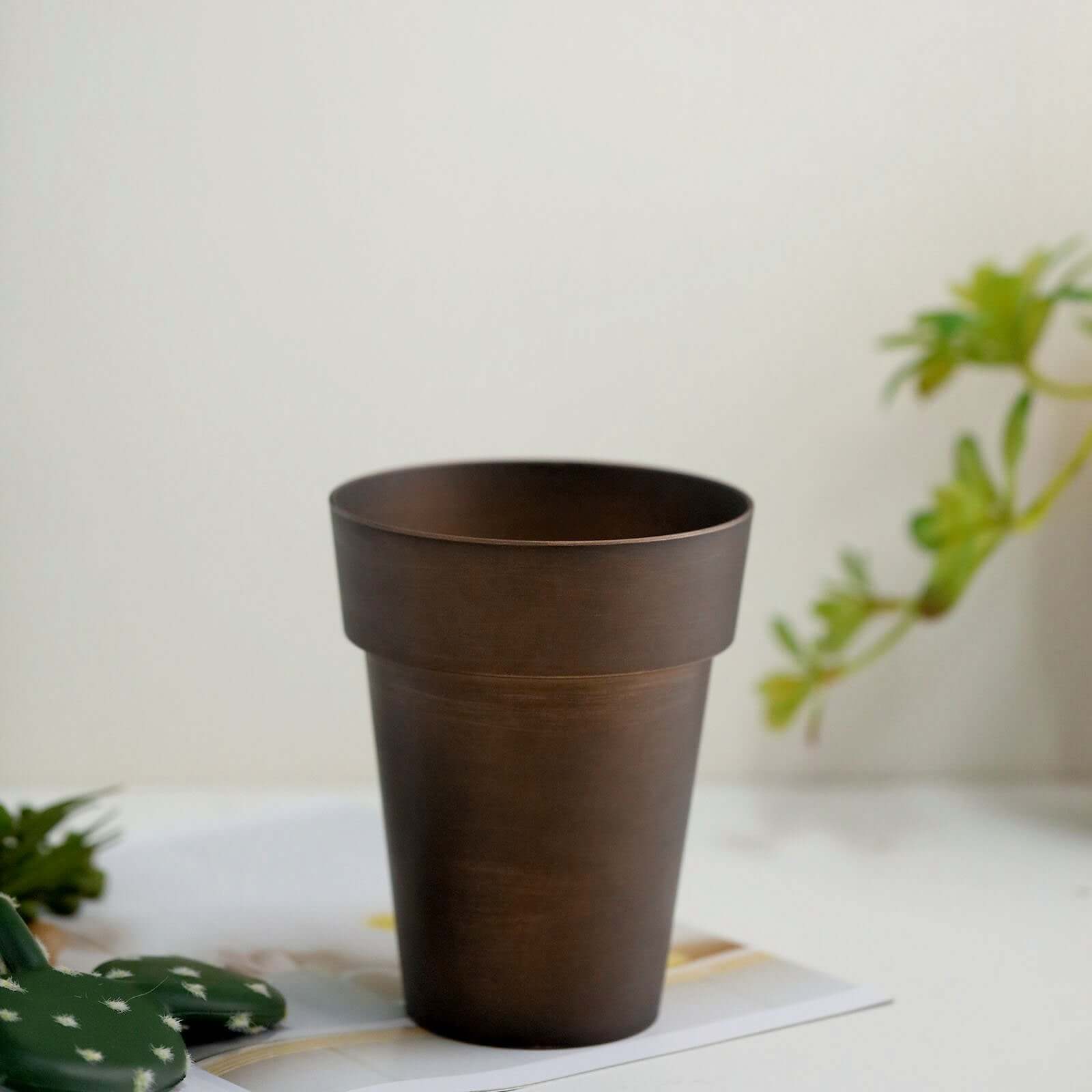 2-Pack Flower Plant Pots Medium Design Rustic Brown - Plastic Indoor Decorative Planters 6"