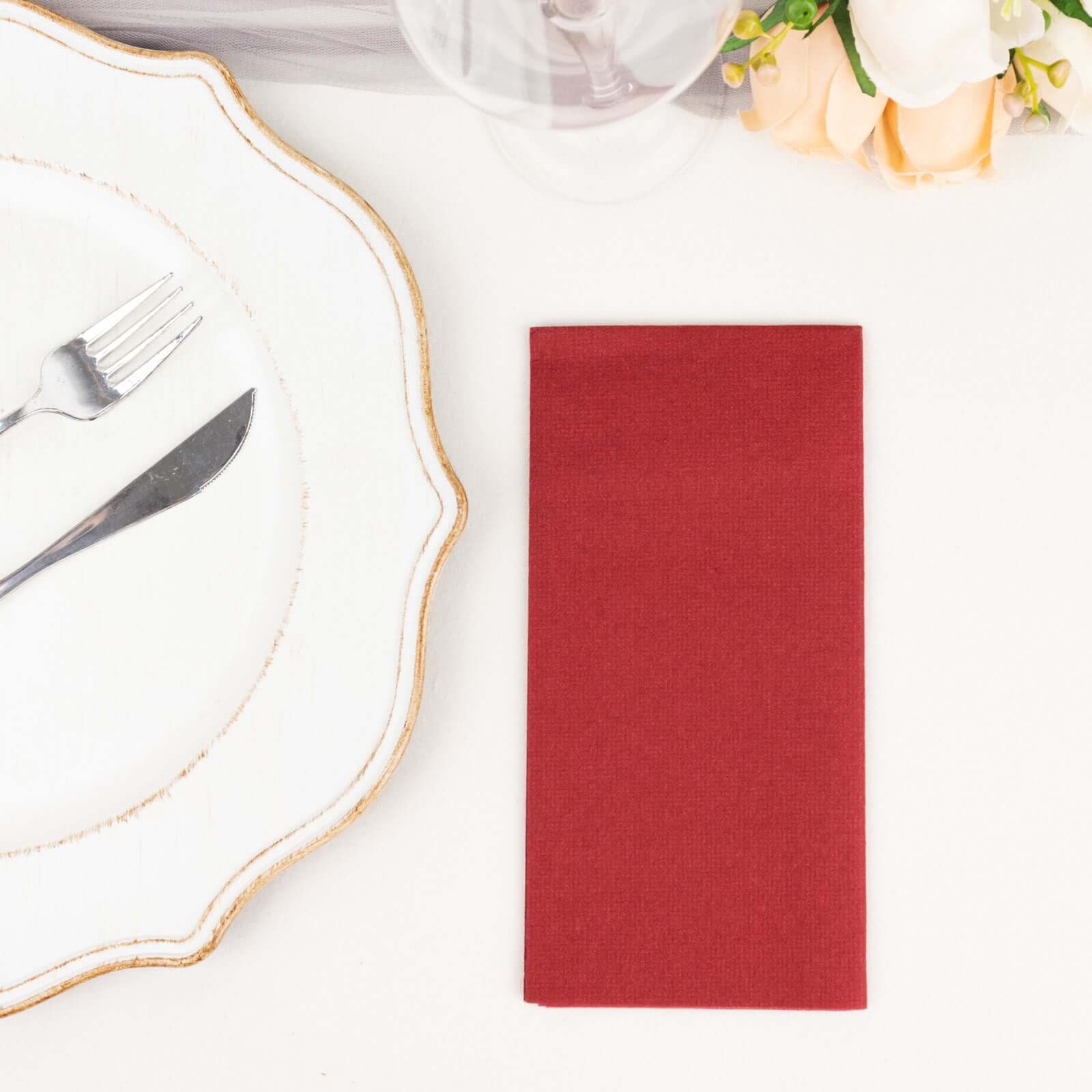 20-Pack Paper Linen-Like Napkins Burgundy - Disposable Hygienic Airlaid Guest Towels 8.5"x4"