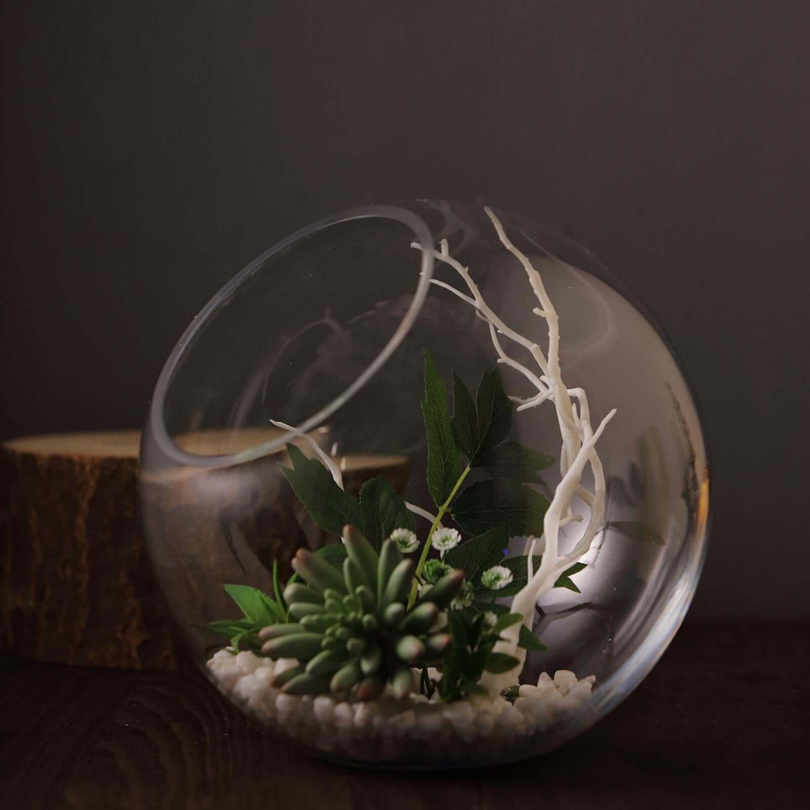 Glass Sphere Vase Slant Cut Design Clear - Hobnail Bubble Candle Holder for Wedding Tables 9"