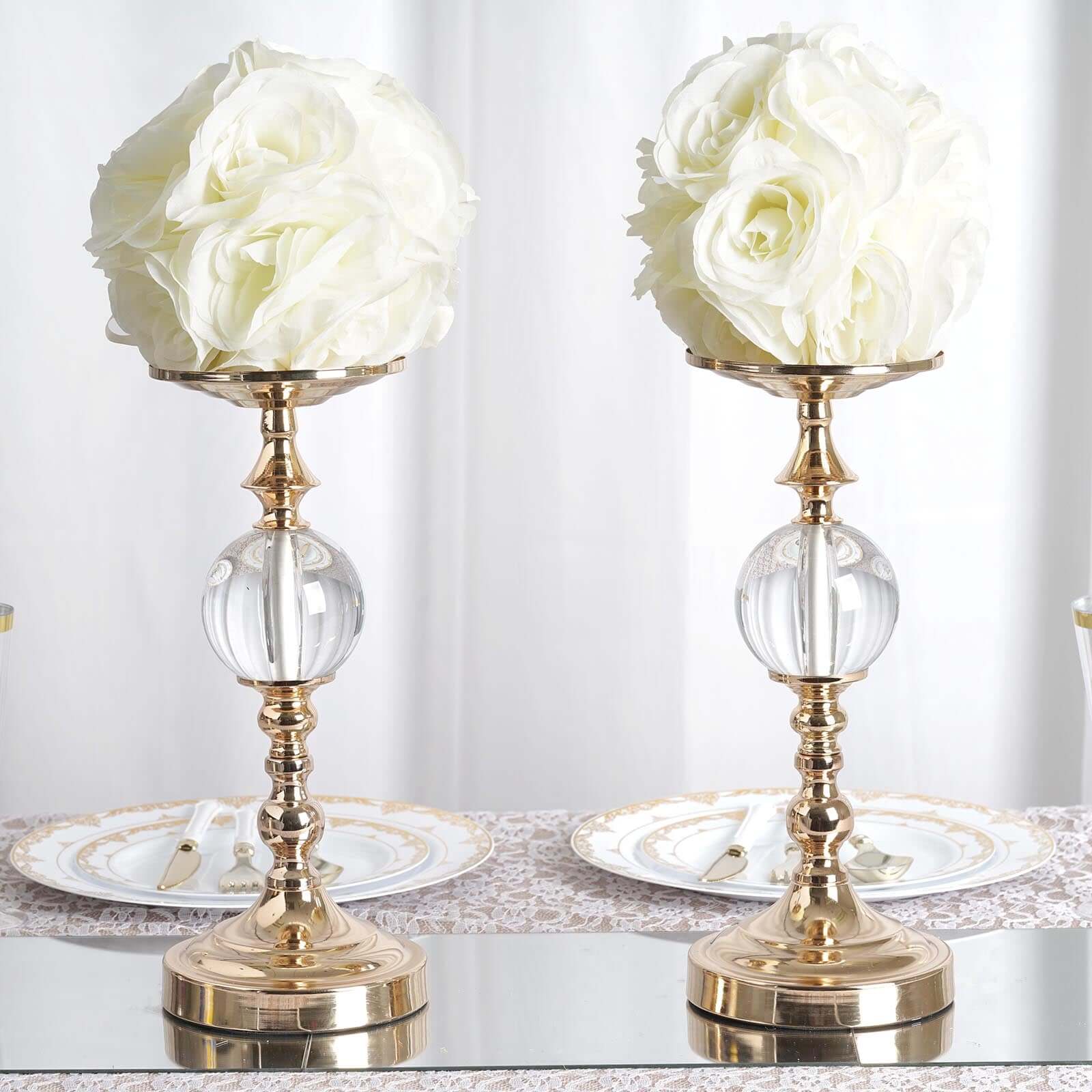 2 Pack 7" Cream Artificial Silk Rose Kissing Ball, Faux Flower Ball