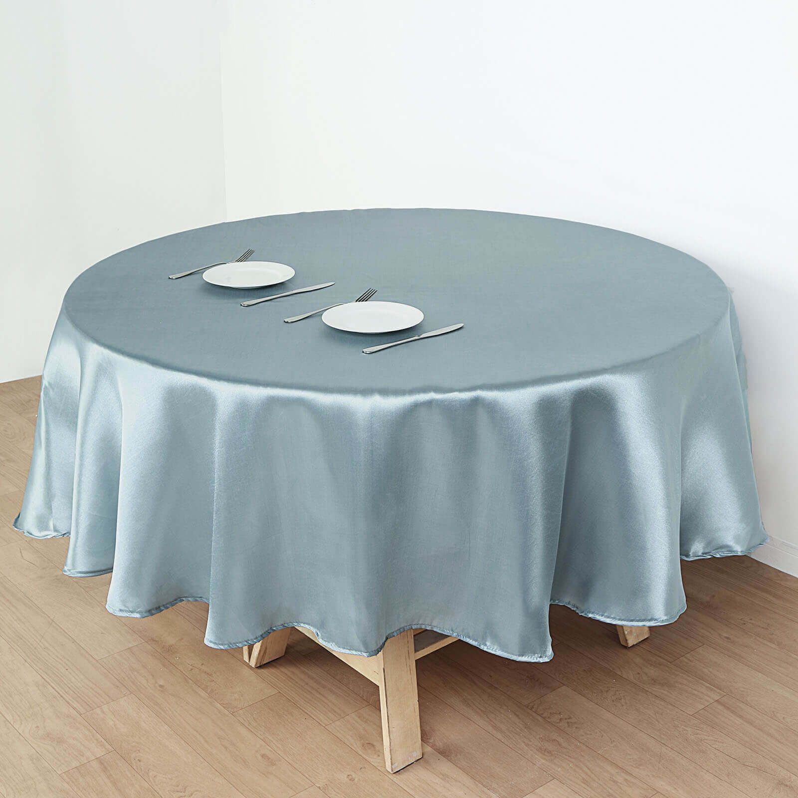 90" Dusty Blue Satin Round Tablecloth