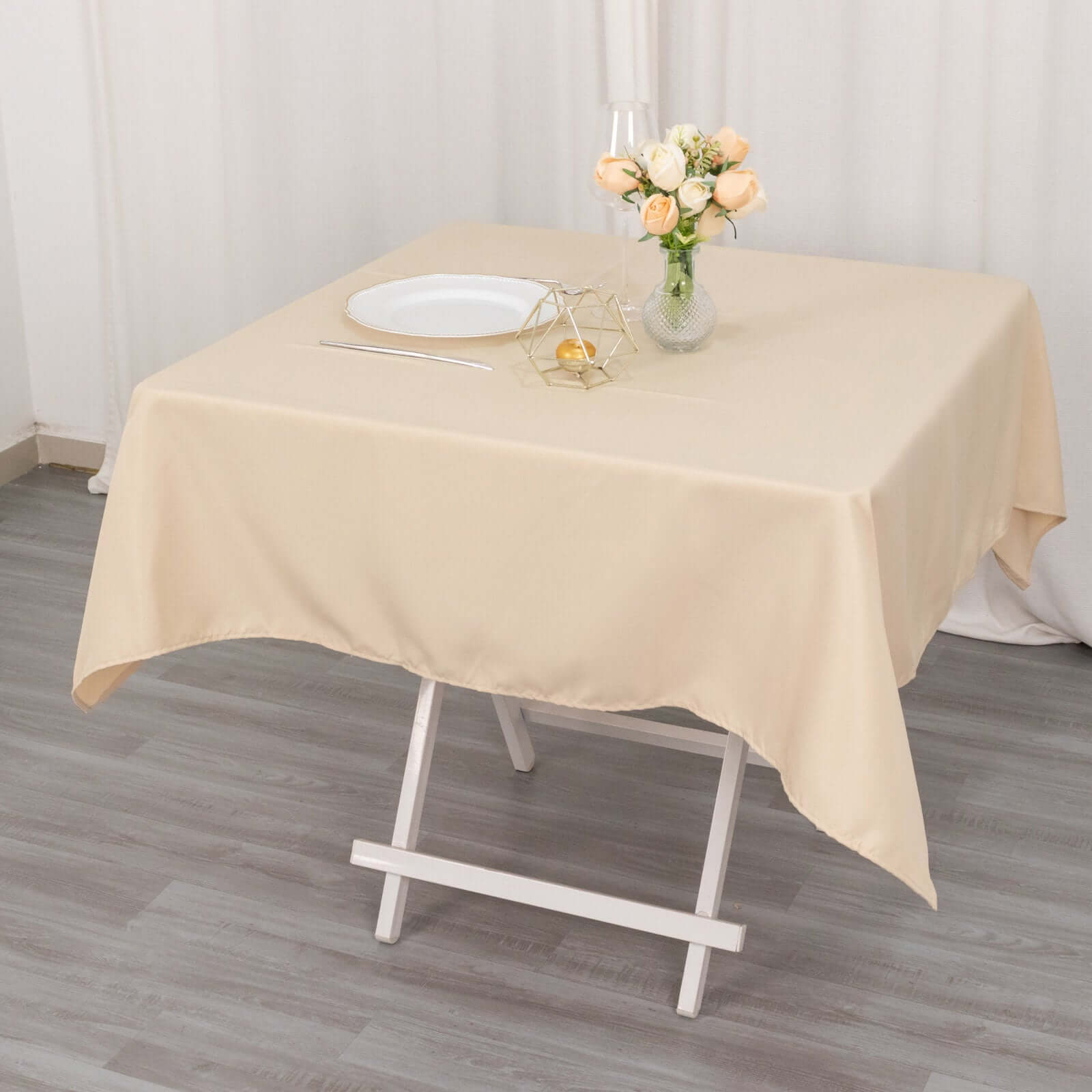 Premium Polyester 54"x54" Square Tablecloth Beige - Stain and Wrinkle-Resistant 220GSM Table Cover
