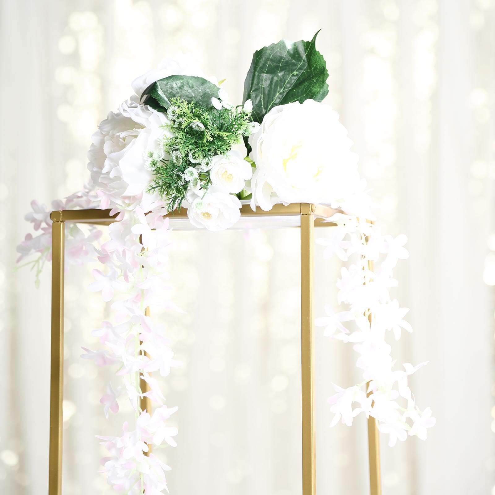 2-Pack Wedding Flower Stand Gold Metal Geometric Column Frame Rectangular - Versatile Floral Pedestal for Sophisticated Arrangements 24"