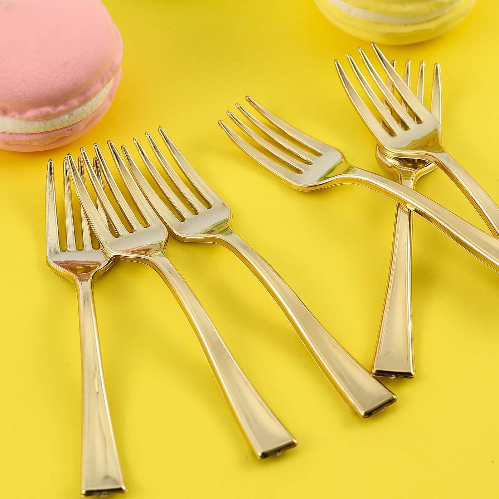 24-Pack Plastic Mini Dessert Forks Gold - Heavy Duty Disposable Appetizer Forks 4"