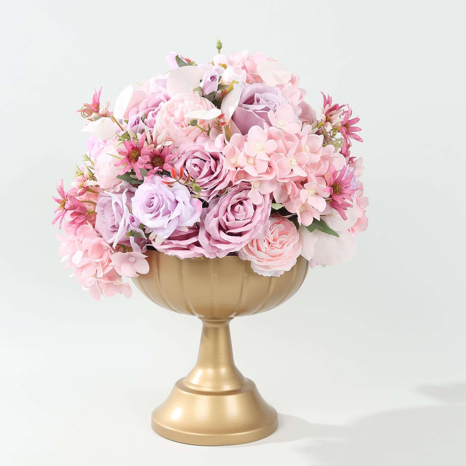 4-Pack Metal Compote Pedestal Bowl Flower Vases in Grecian Urn Style Gold - Refined Floral Wedding Table Centerpieces 8.5"
