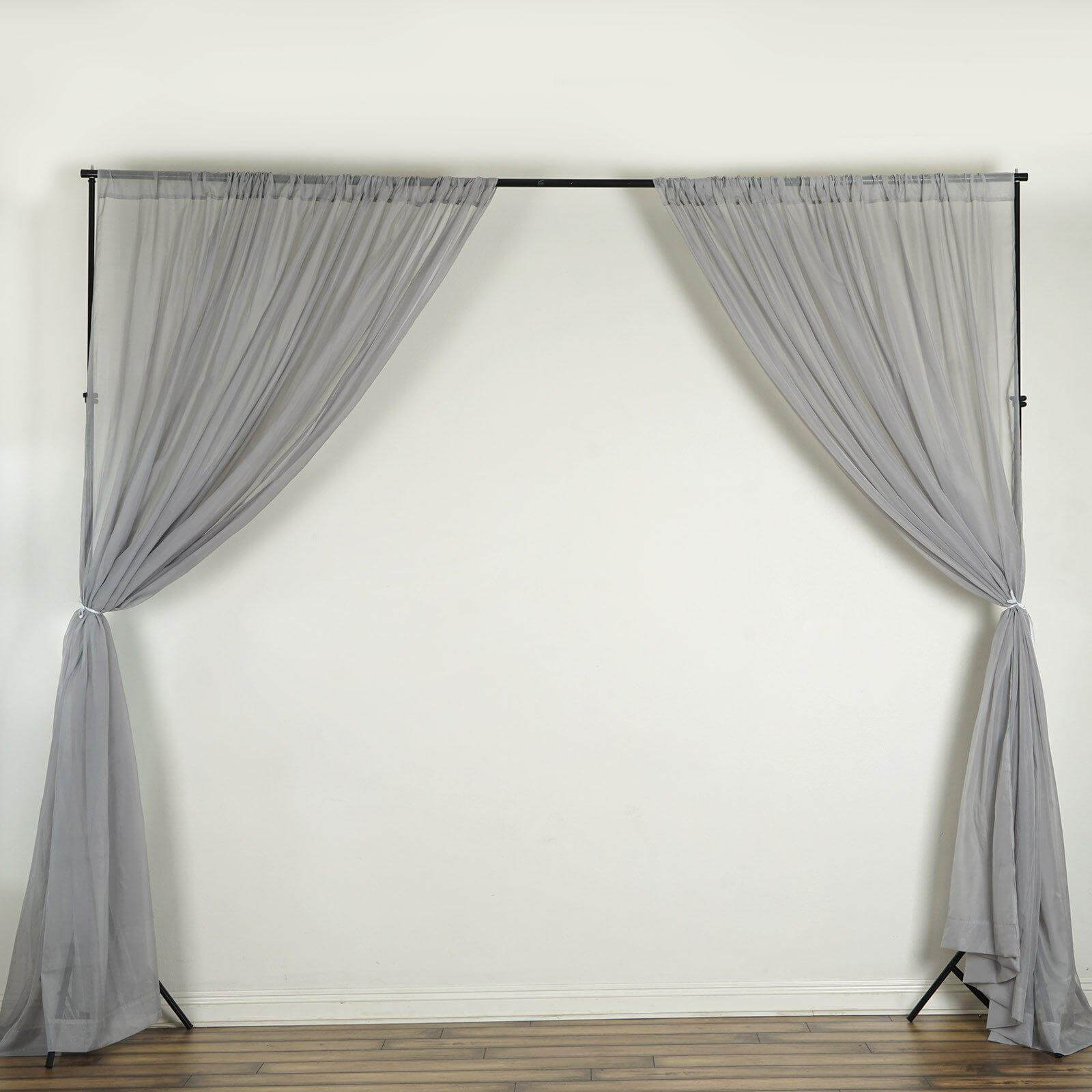 2 Pack Silver Sheer Chiffon Event Curtain Drapes, Durable Flame Resistant Premium Organza Backdrop Event Panels With Rod Pockets - 10ftx10ft
