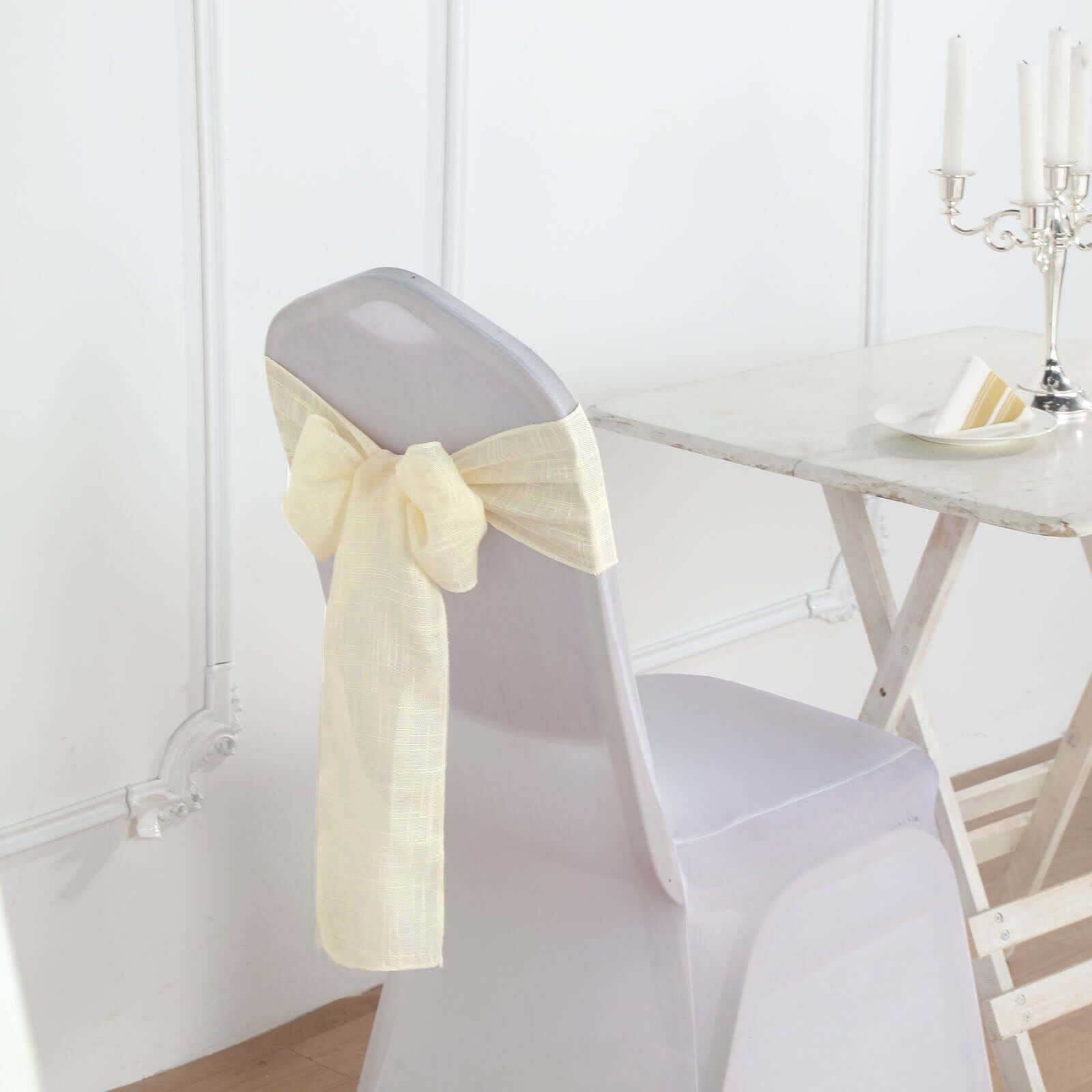 5 Pack Linen Chair Sashes 6"x108" Slubby Textured Ivory - Durable Wrinkle-Resistant Decor