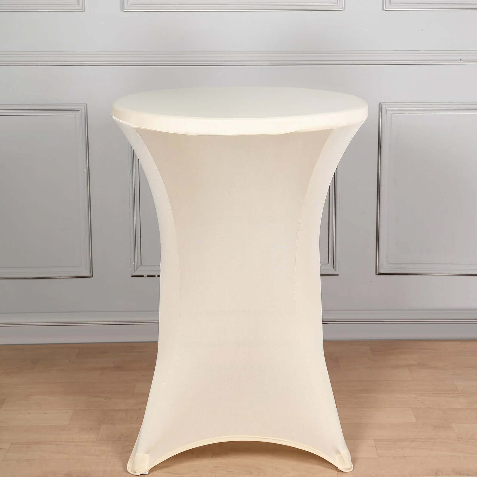 Spandex 24"-32" Round Cocktail Table Cover Ivory - Easy to Maintain Stretch Fitted Highboy Tablecloth