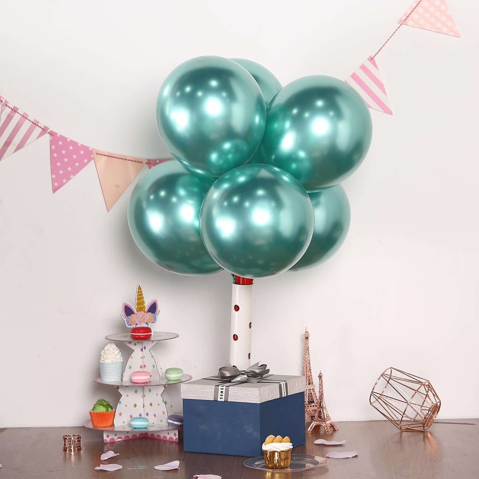 25 Pack 12" Metallic Chrome Green Latex Helium or Air Party Balloons