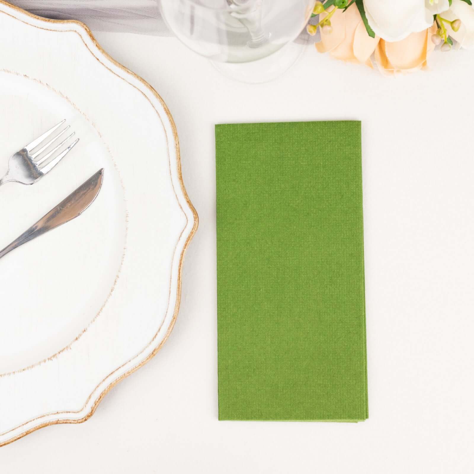 20-Pack Paper Linen-Like Napkins Olive Green - Disposable Hygienic Airlaid Guest Towels 8.5"x4"