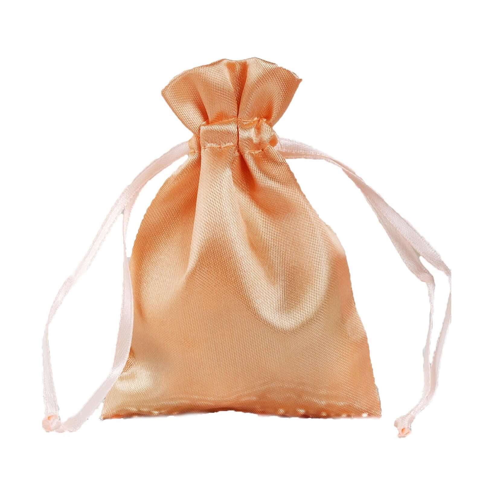 12 Pack 3" Peach Satin Drawstring Pouch Wedding Party Favor Gift Bag