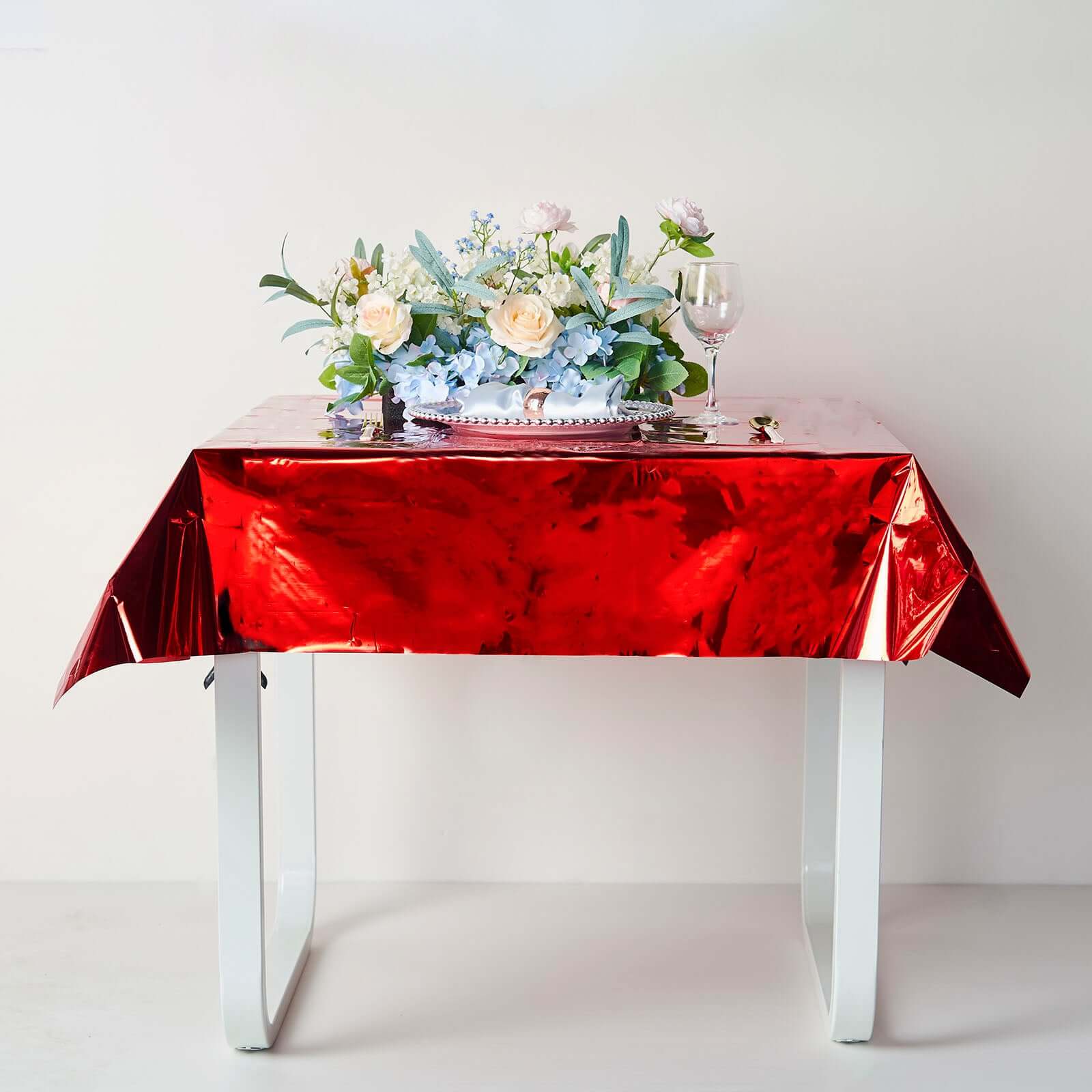 Metallic Foil Tablecloth Square Red - Stylish Disposable Party Cover 50"x50"