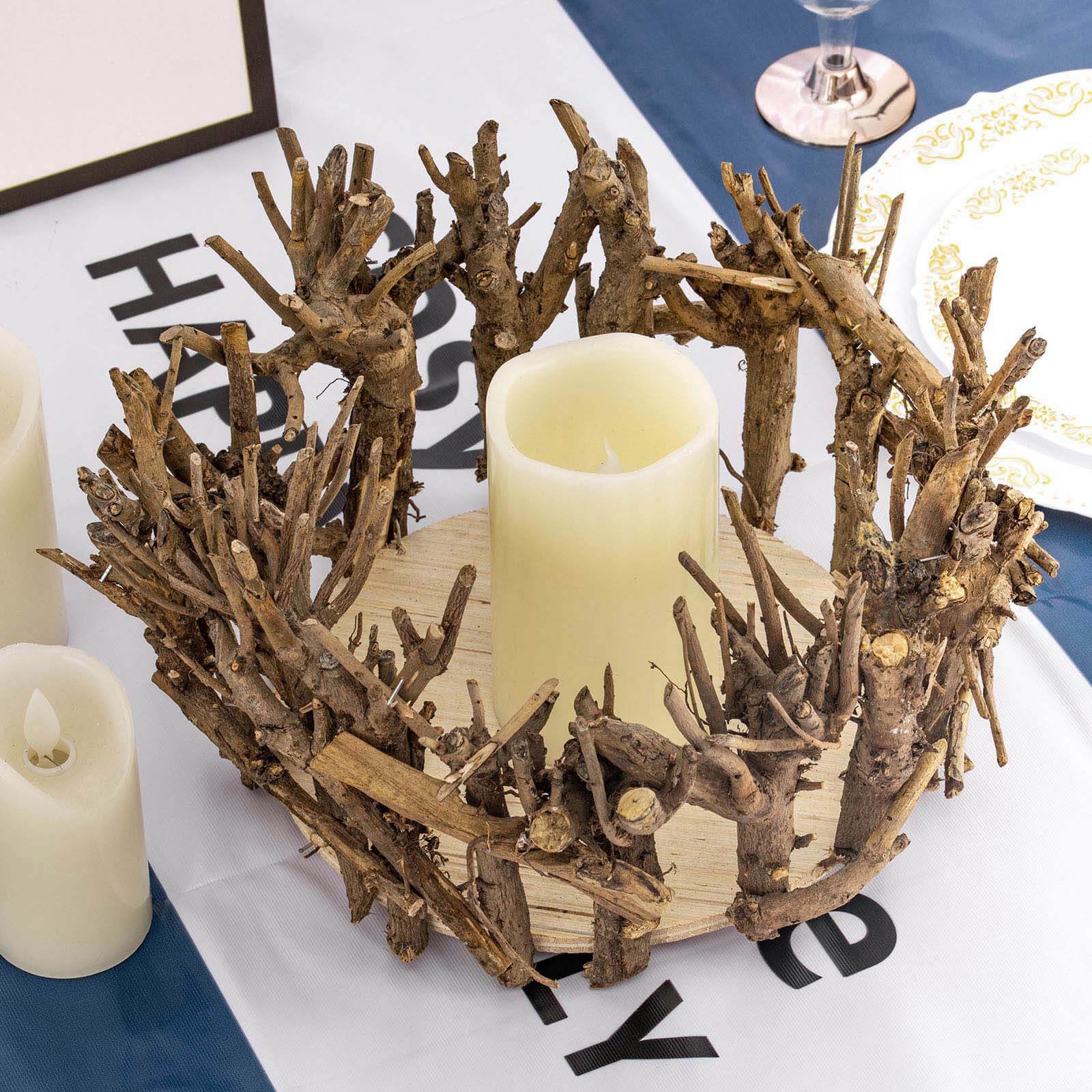 Natural Wooden Candle Holder Centerpiece - Rustic Mini Flower Vase for Events & Tables 6"