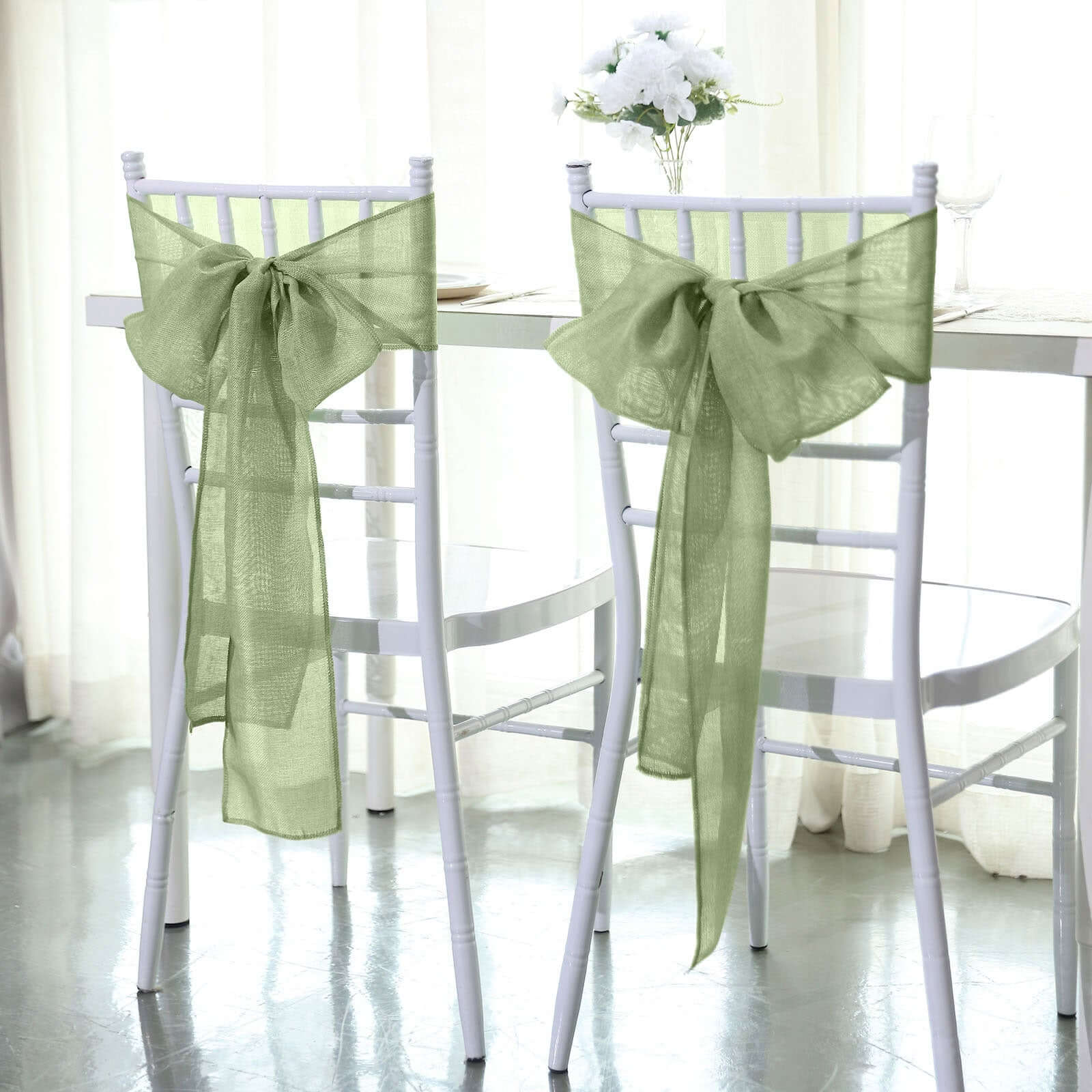 5 Pack Jute Faux Burlap 6"x108" Chair Sashes Sage Green - Boho Chic Linen Decor
