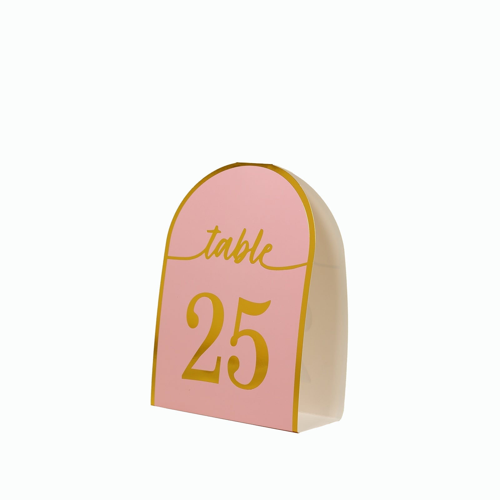 25-Pack Paper Wedding Table Numbers 1-25 Blush Arch Cutout Design - Sleek & Modern Free Standing Double Sided Table Tent Cards with Metallic Gold Foil Numbers 7"